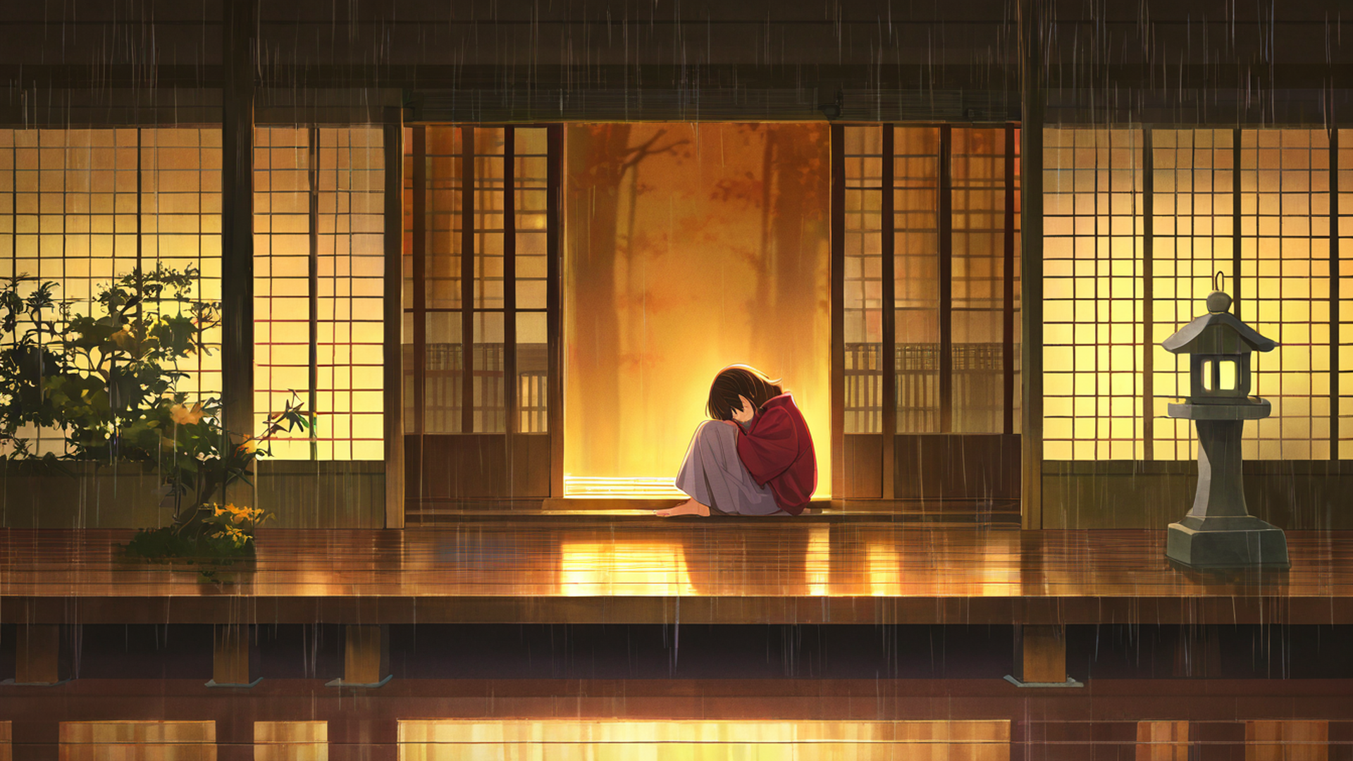 girl reading engawa lofi wallpaper
