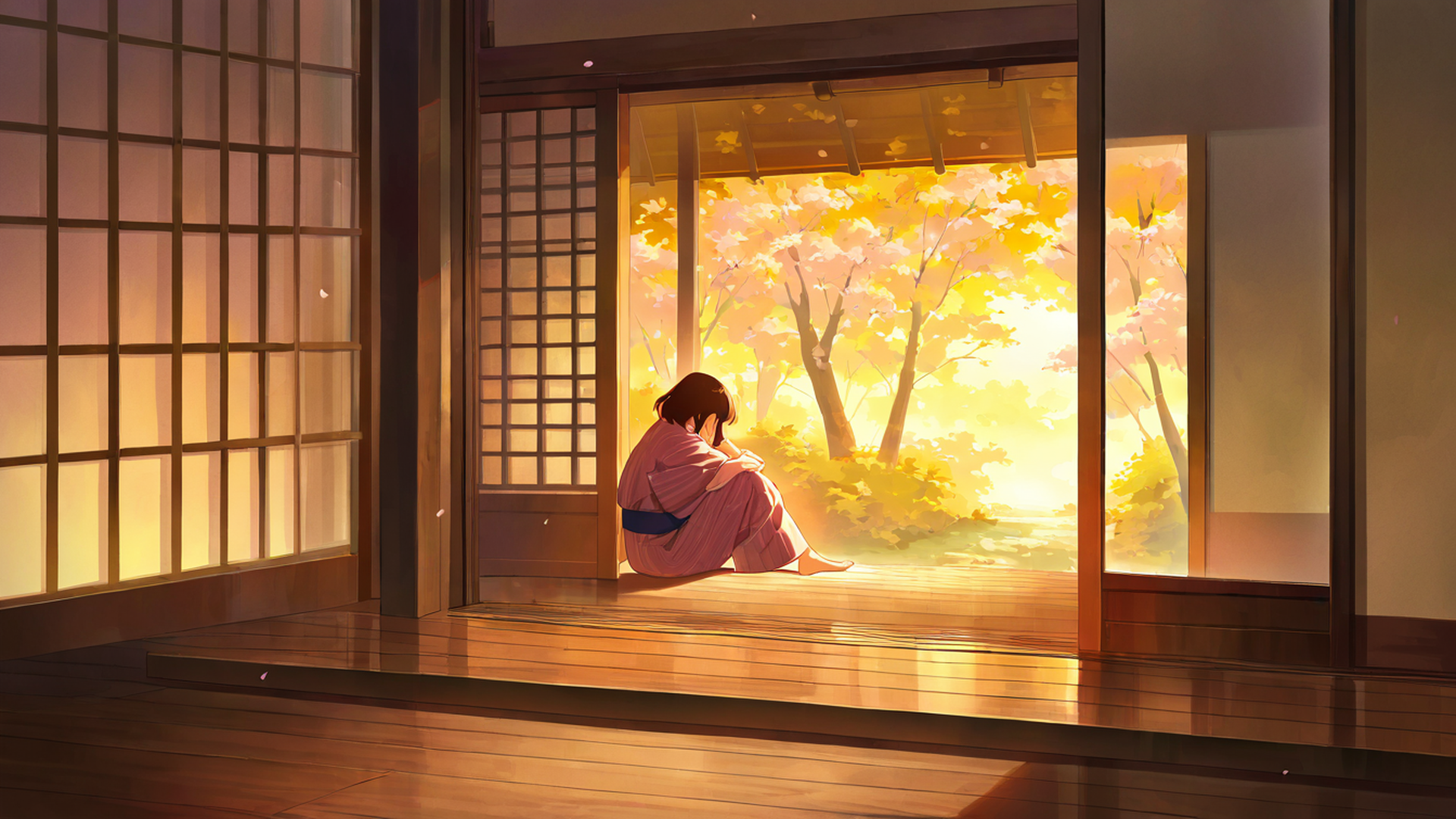 girl reading engawa lofi wallpaper