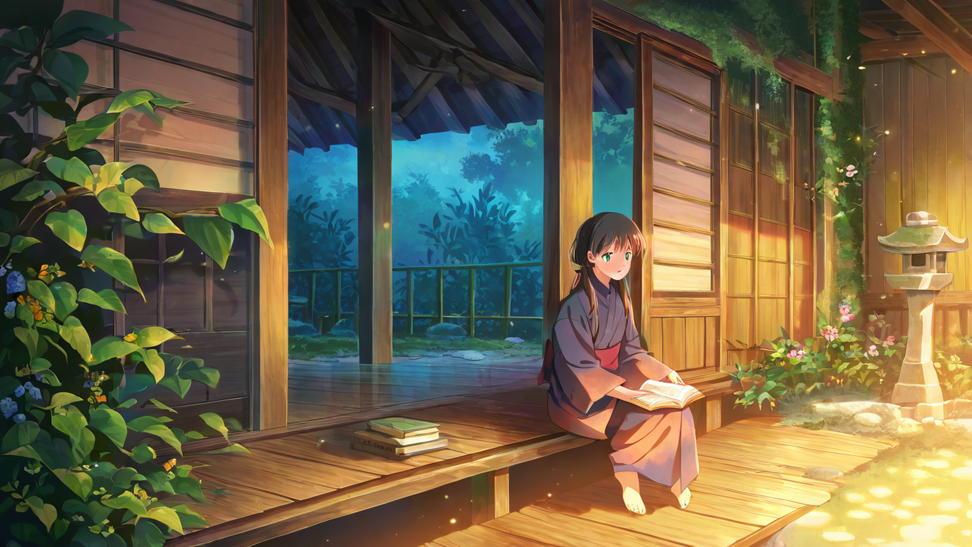 Girl Reading Engawa Girl Reading Engawa 1591729805 lofi anime wallpaper free download