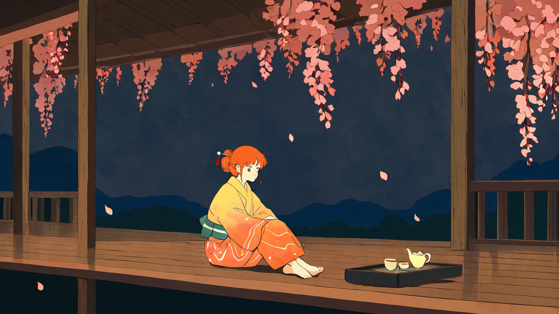 girl reading engawa lofi wallpaper