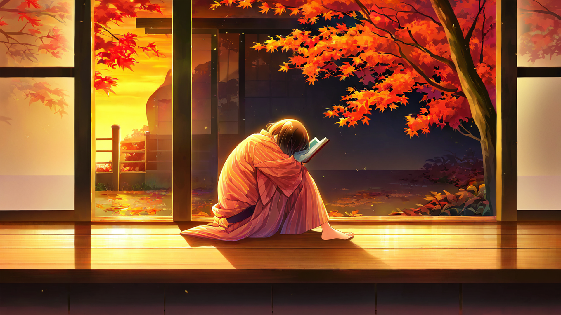 girl reading engawa lofi wallpaper