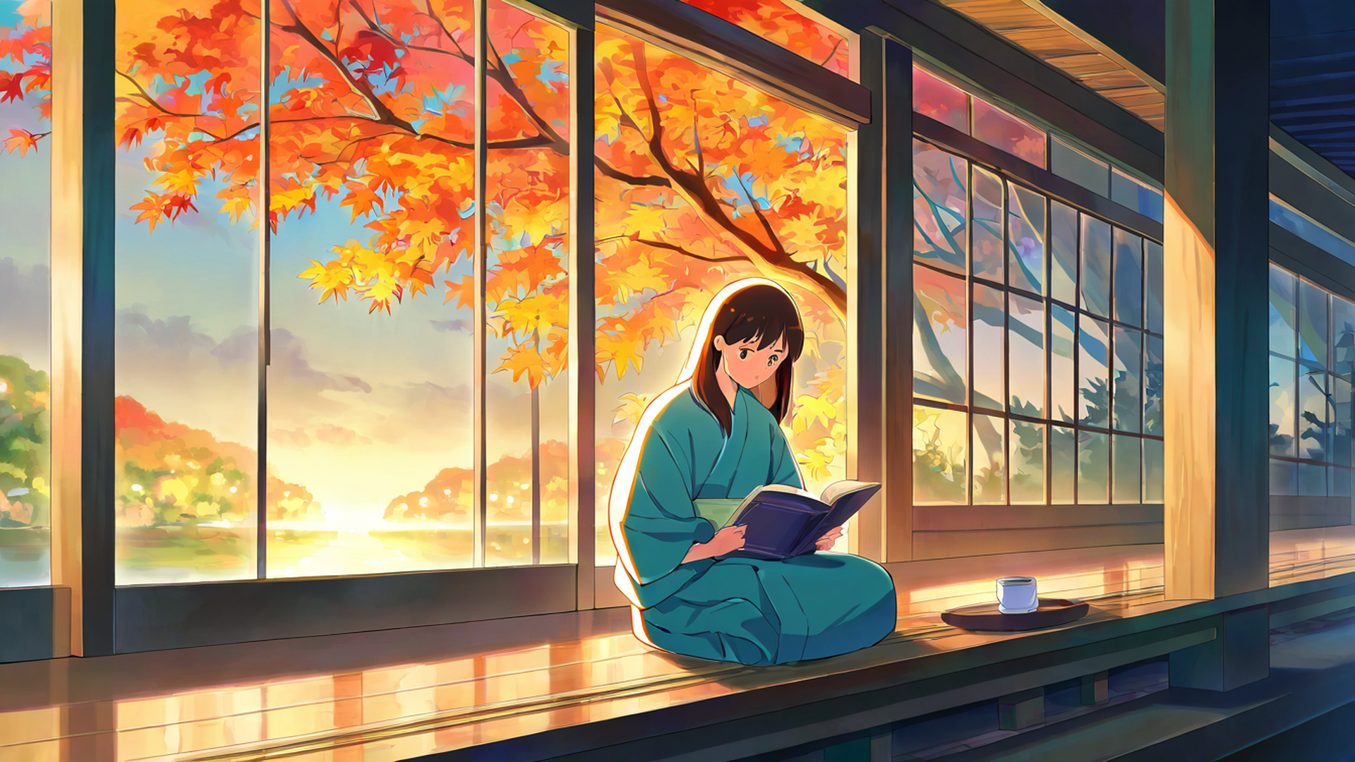 girl reading engawa lofi wallpaper