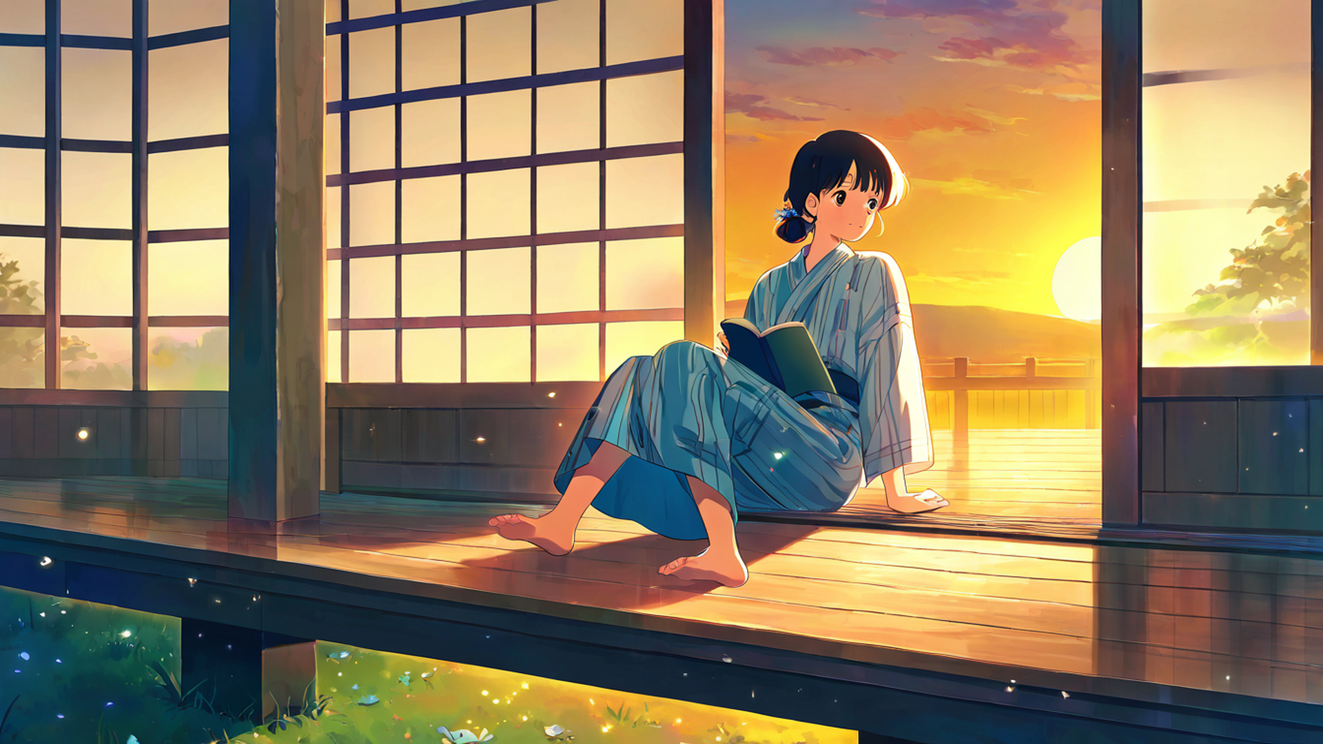 Girl Reading Engawa Girl Reading Engawa 1810033002 lofi anime wallpaper free download