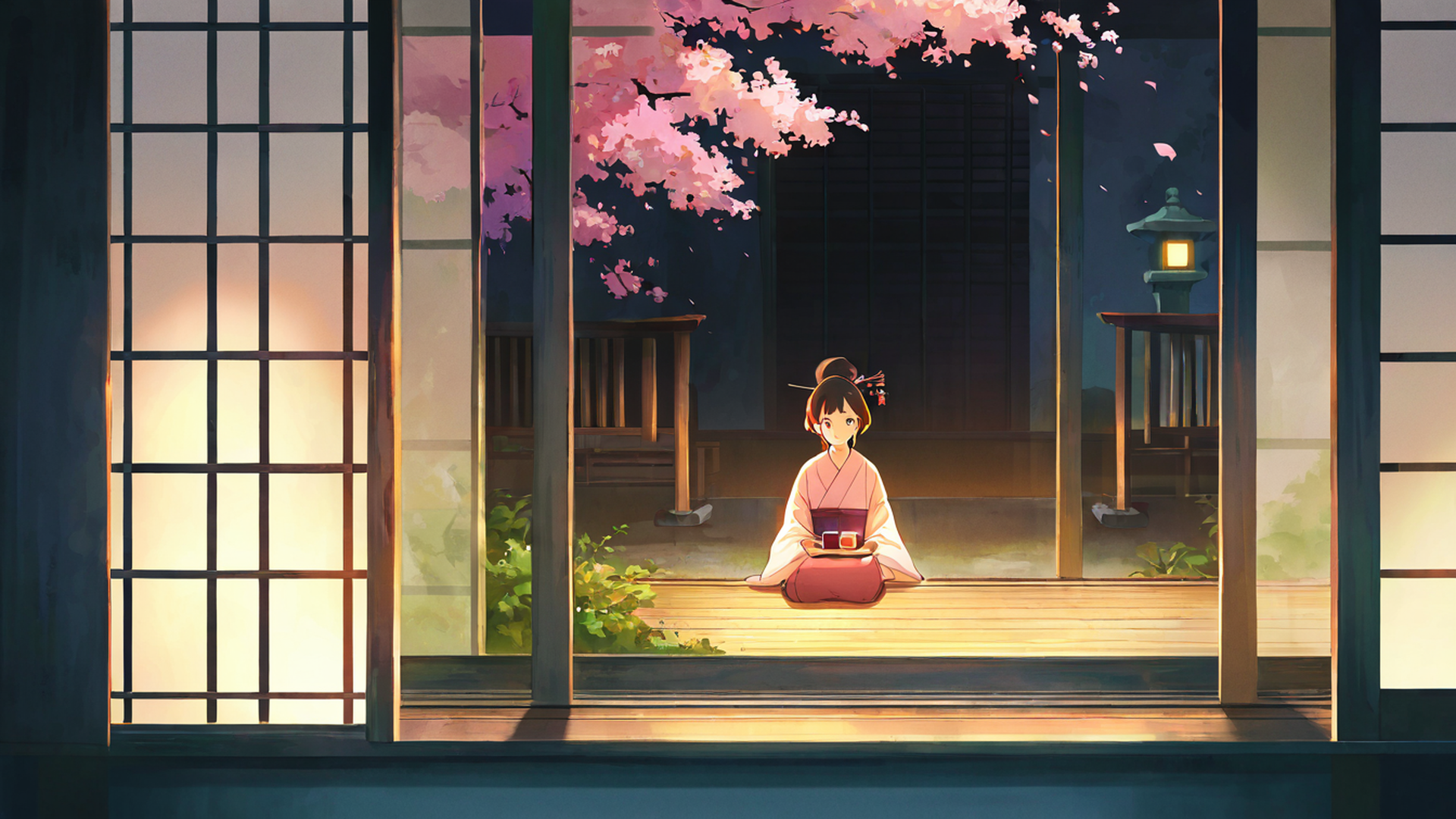 girl reading engawa lofi wallpaper
