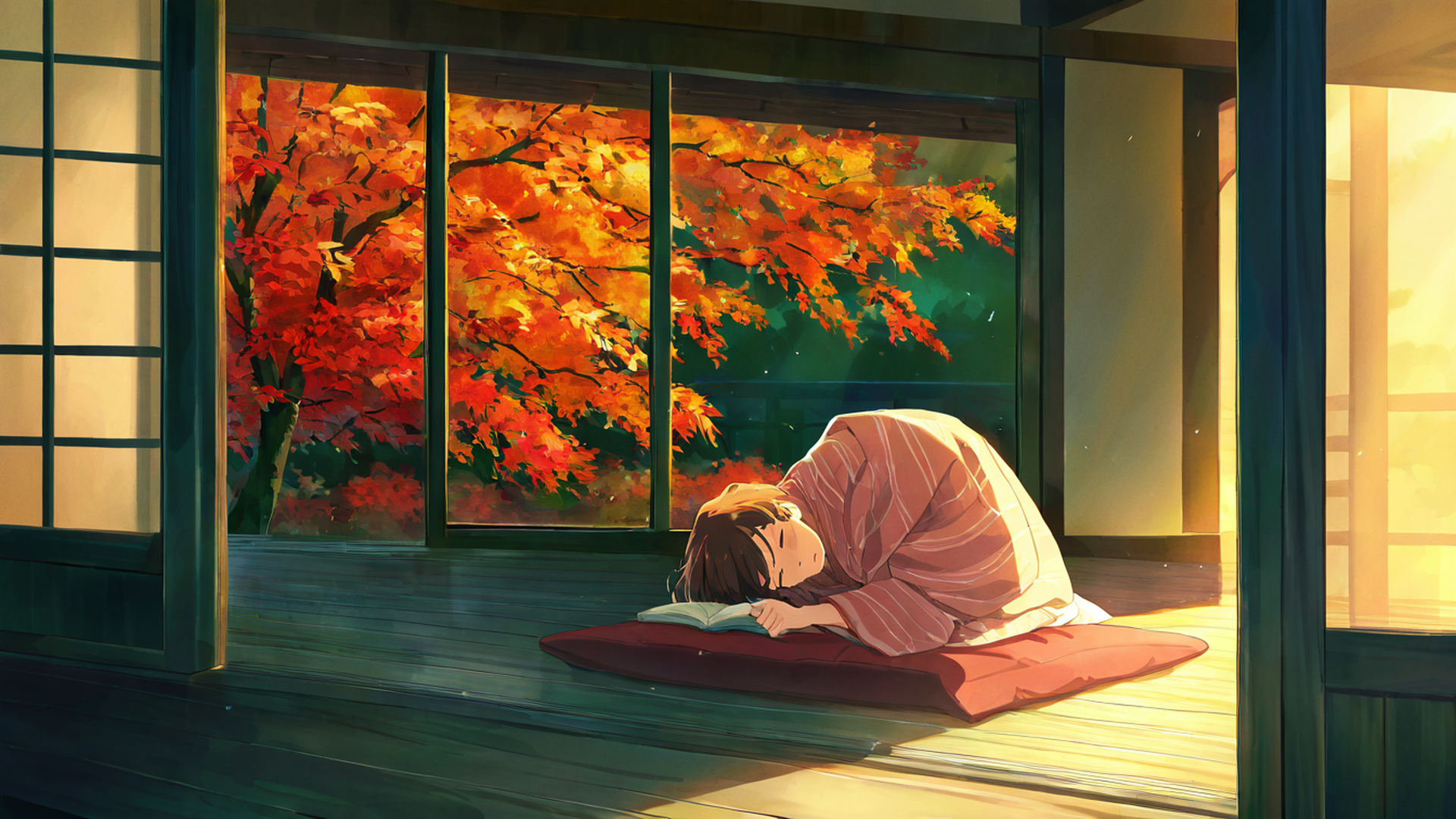 girl reading engawa lofi wallpaper