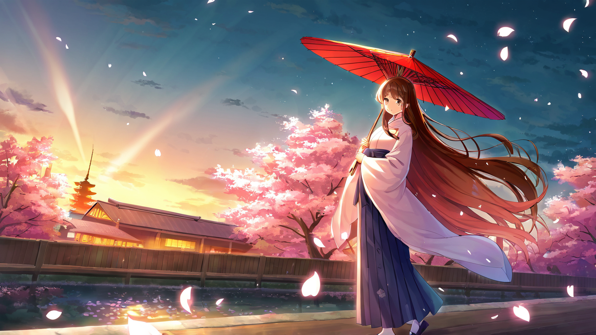 girl sakura umbrella lofi wallpaper