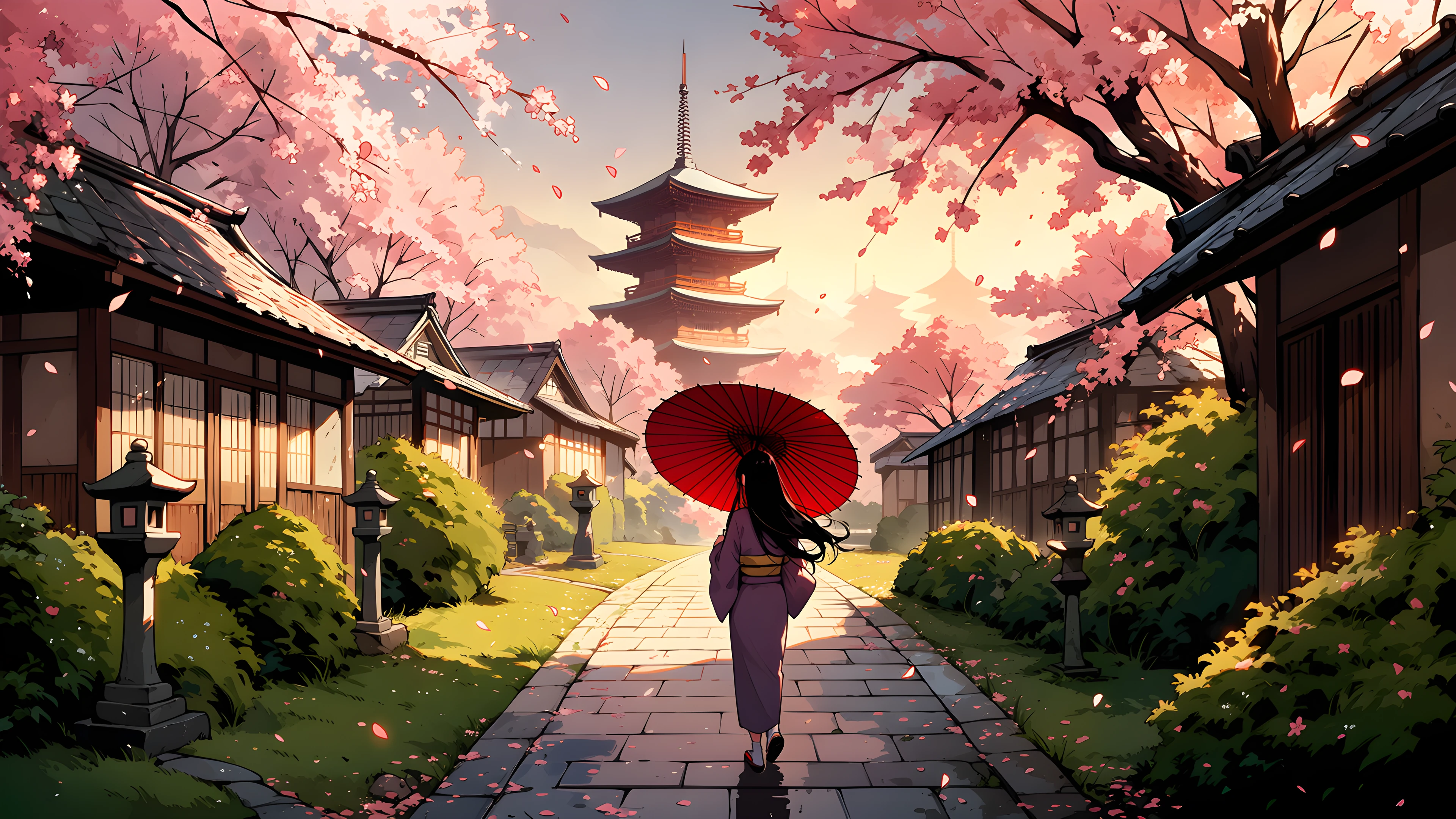 Girl Sakura Umbrella lofi wallpaper