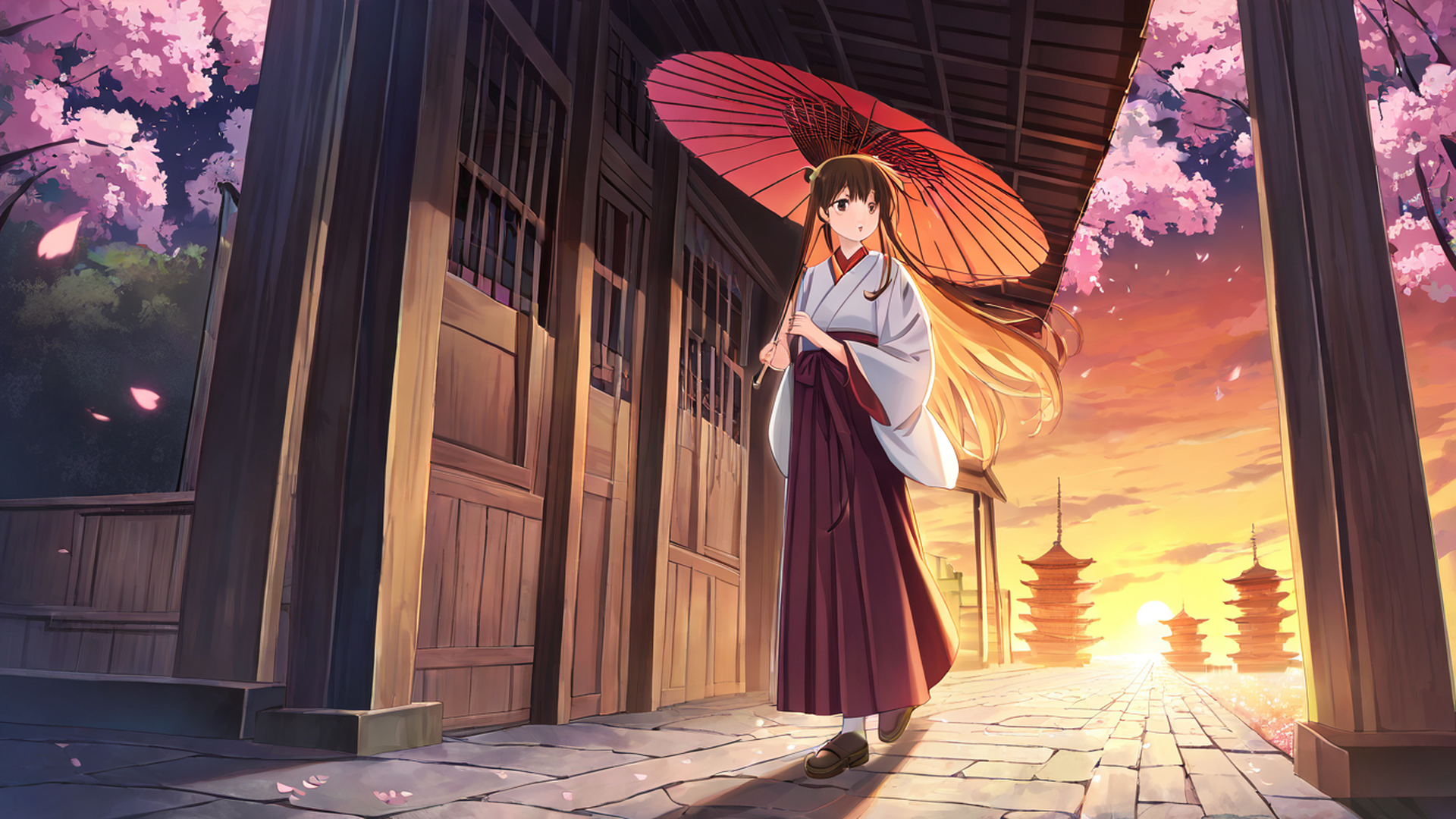 girl sakura umbrella lofi wallpaper