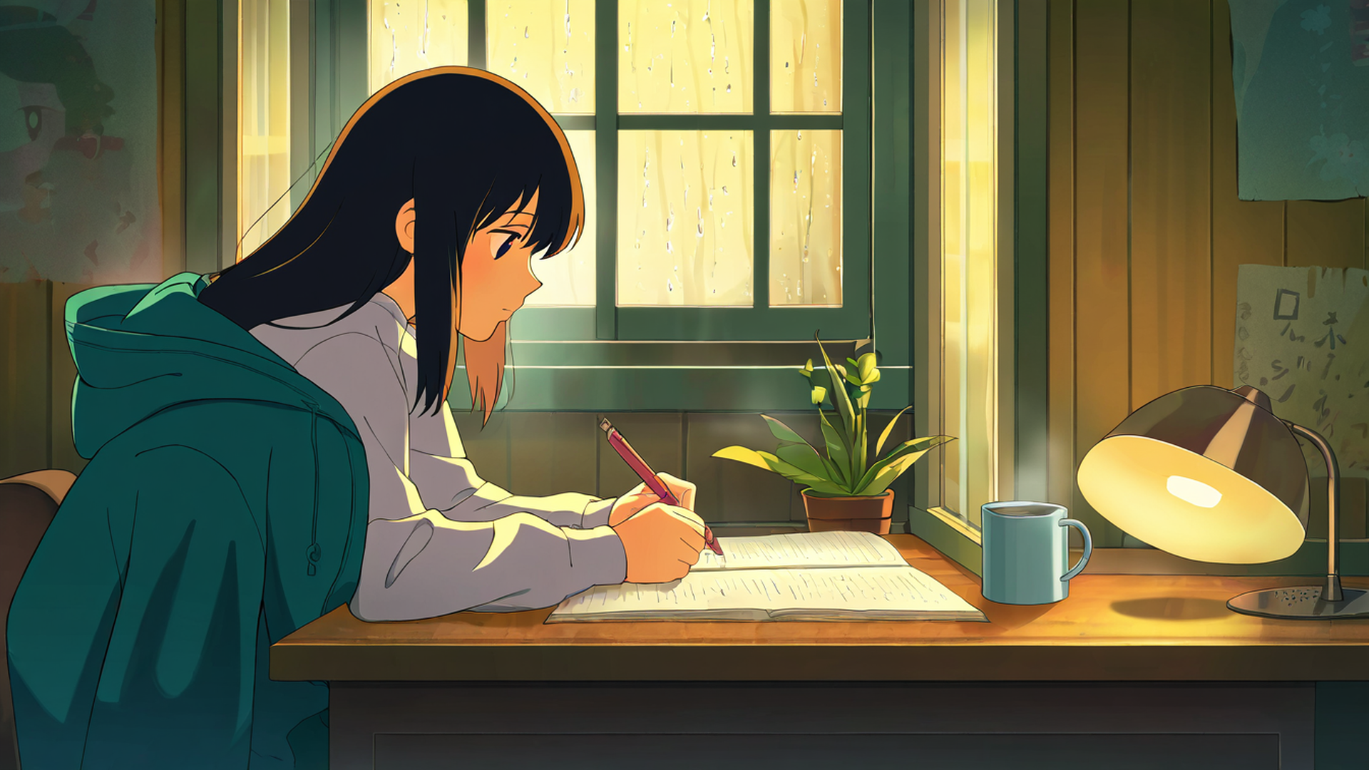 Girl Studying Rainy Window Girl Studying Rainy Window 0865458642 lofi anime wallpaper free download