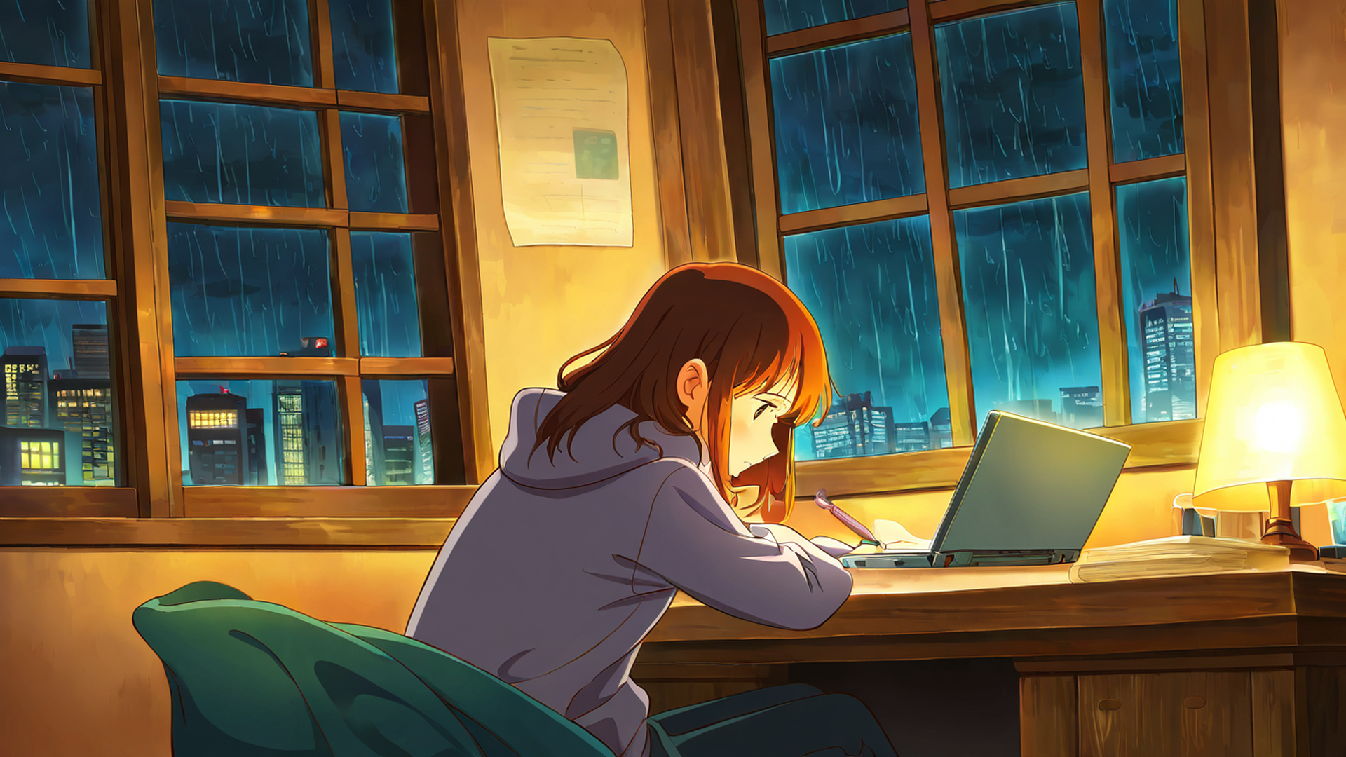 Girl Studying Rainy Window Girl Studying Rainy Window 0909357259 lofi anime wallpaper free download