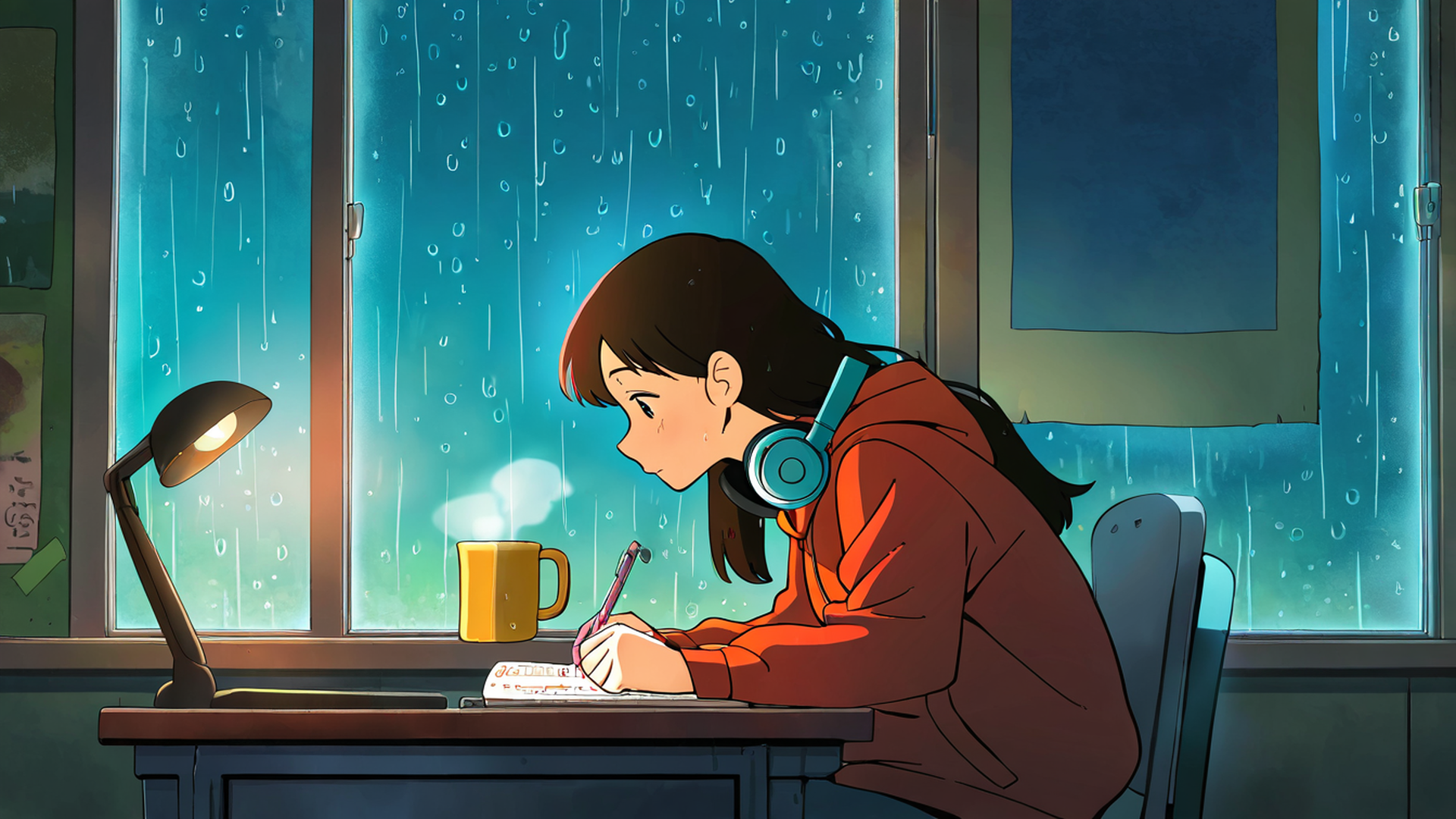 Girl Studying Rainy Window Girl Studying Rainy Window 1637776748 lofi anime wallpaper free download
