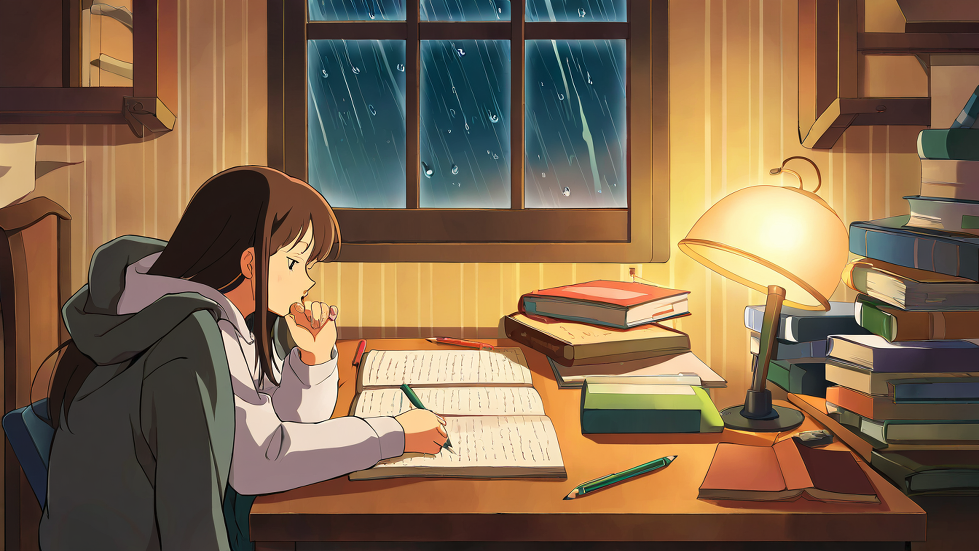 Girl Studying Rainy Window Girl Studying Rainy Window 1817292741 lofi anime wallpaper free download
