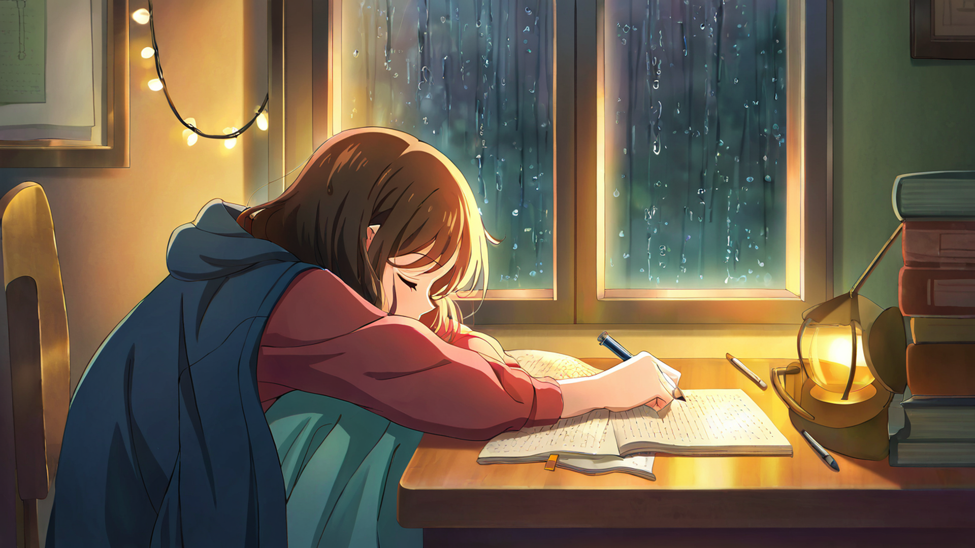 Girl Studying Rainy Window Girl Studying Rainy Window 1884941914 lofi anime wallpaper free download