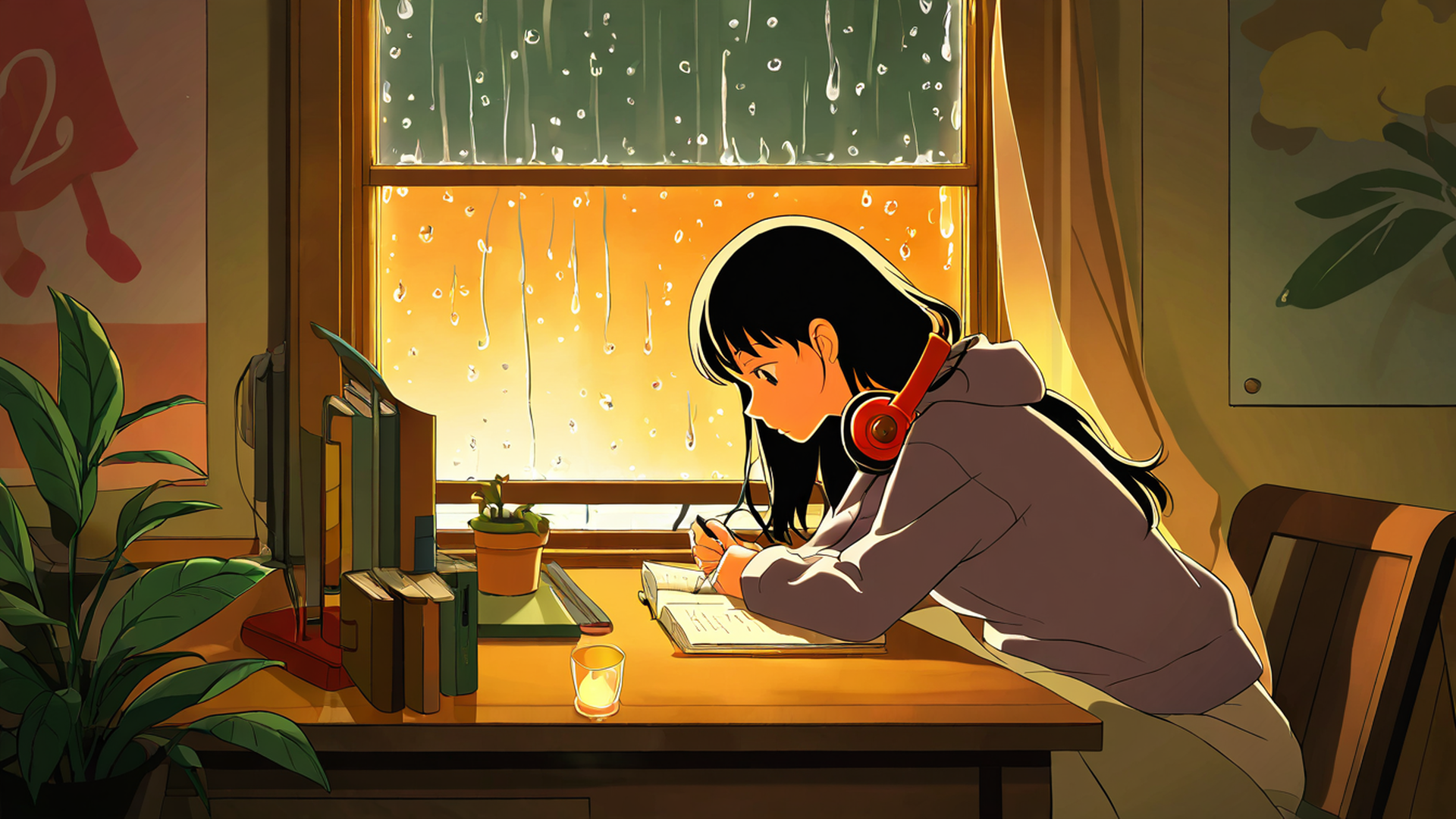 Girl Studying Rainy Window Girl Studying Rainy Window 1928533341 lofi anime wallpaper free download