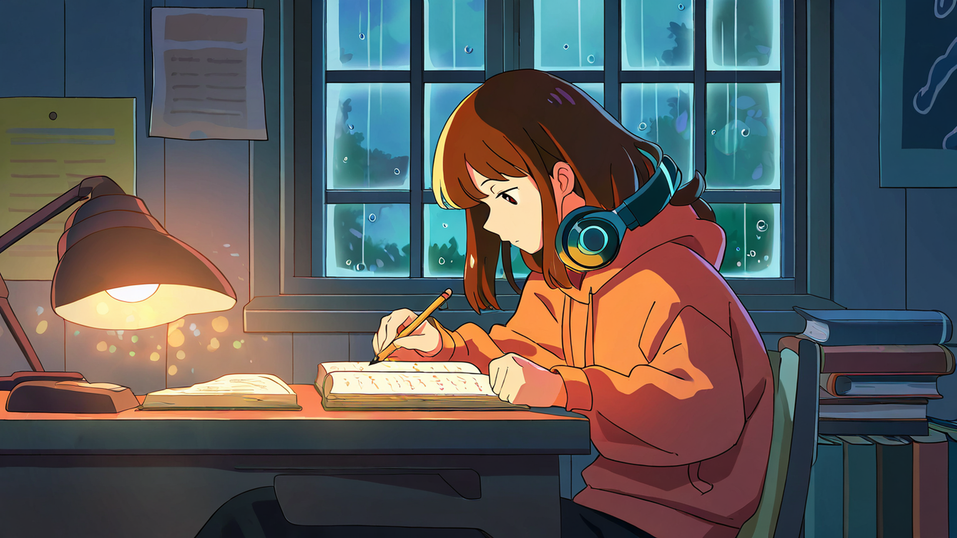 Girl Studying Rainy Window Girl Studying Rainy Window 1997546085 lofi anime wallpaper free download