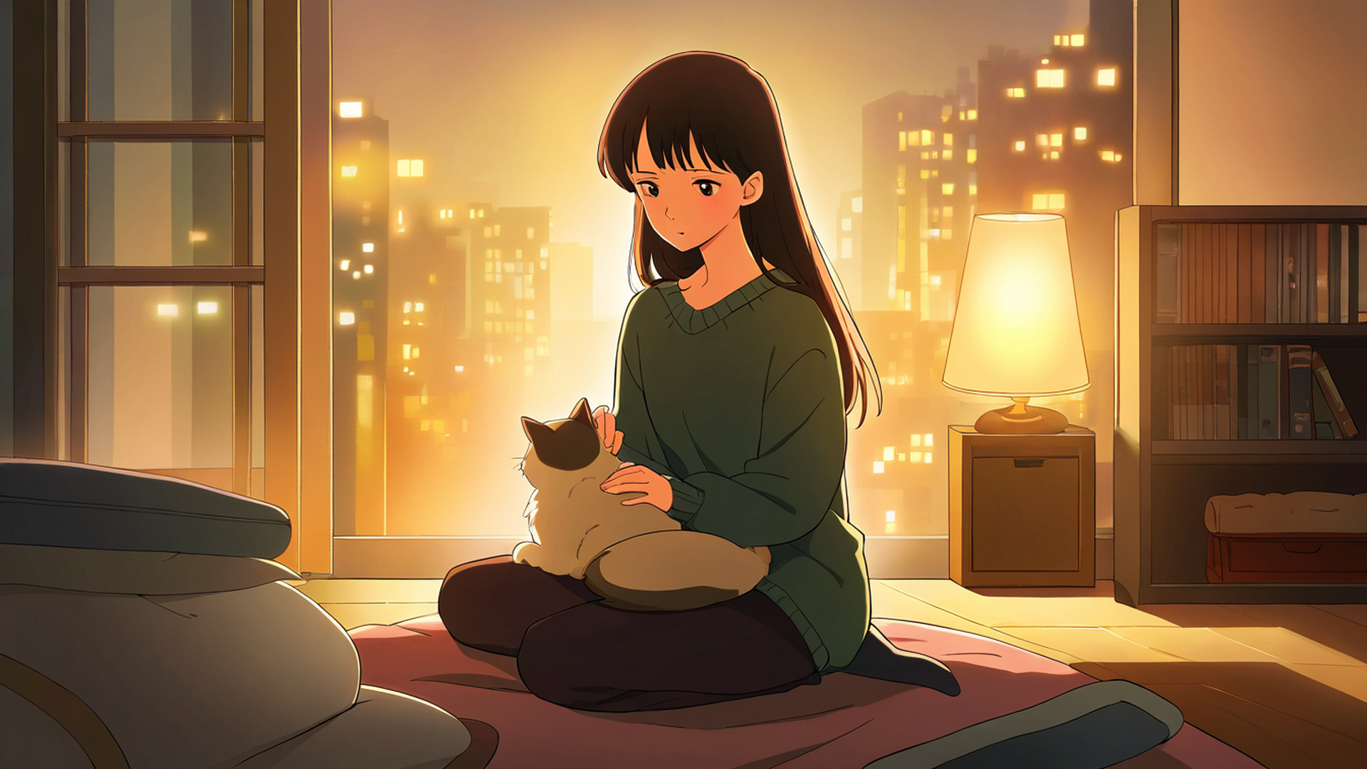 Girl With Cat Lamplight Girl With Cat Lamplight 0618028679 lofi anime wallpaper free download