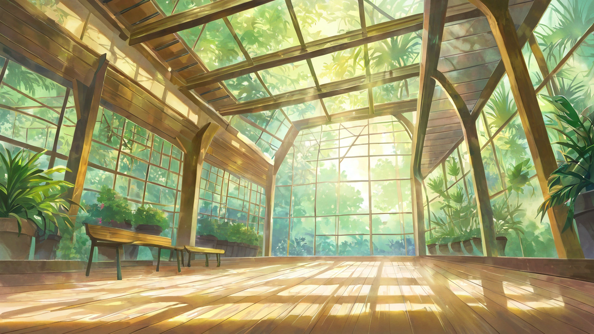greenhouse morning lofi wallpaper