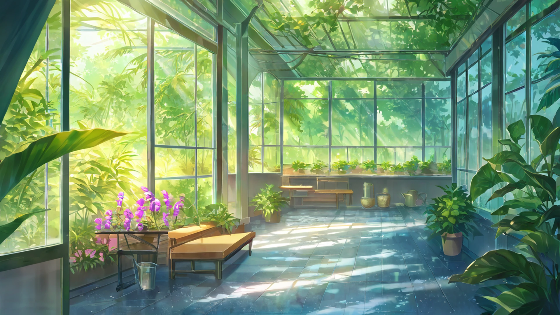 greenhouse morning lofi wallpaper