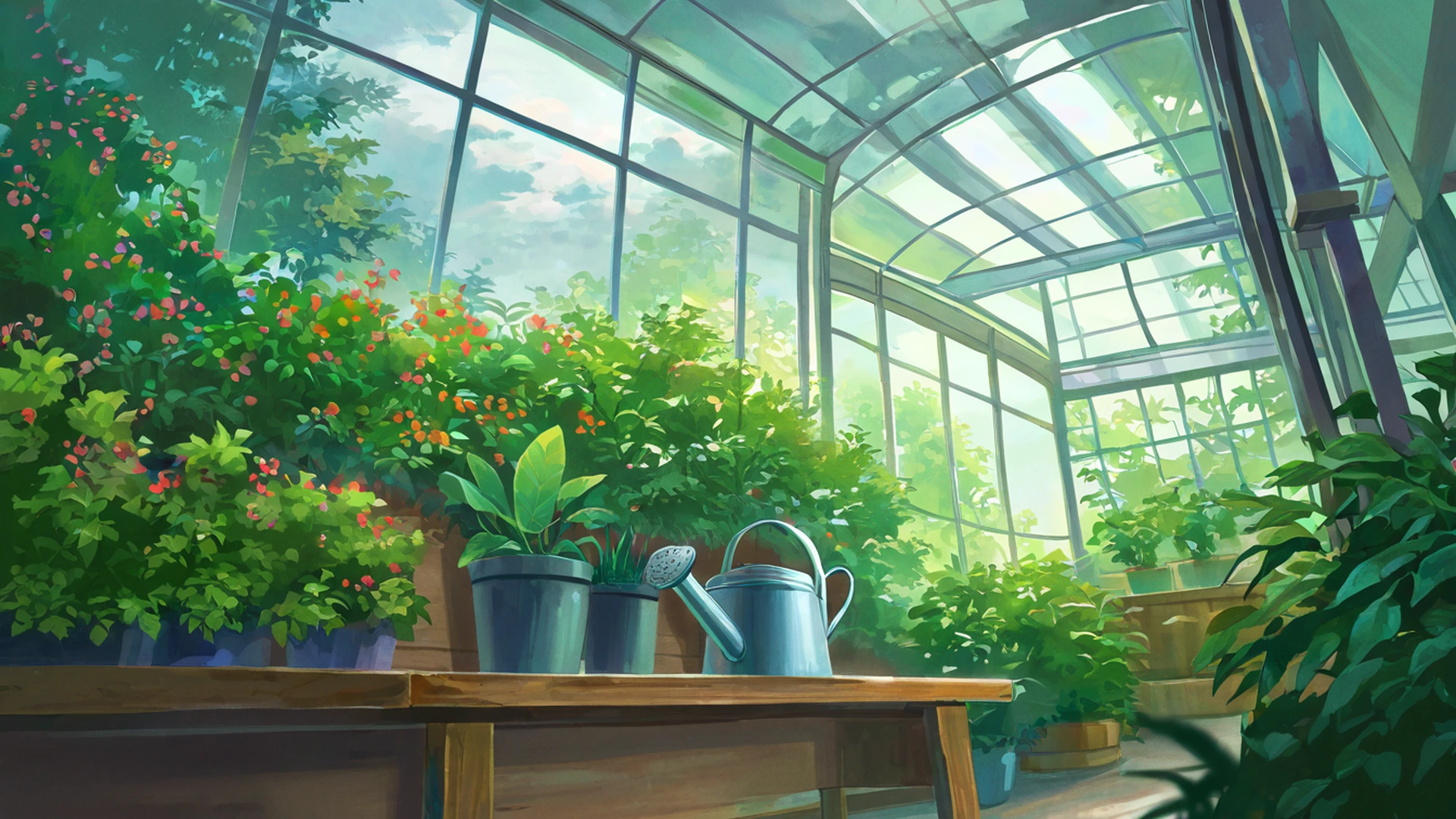 greenhouse morning lofi wallpaper