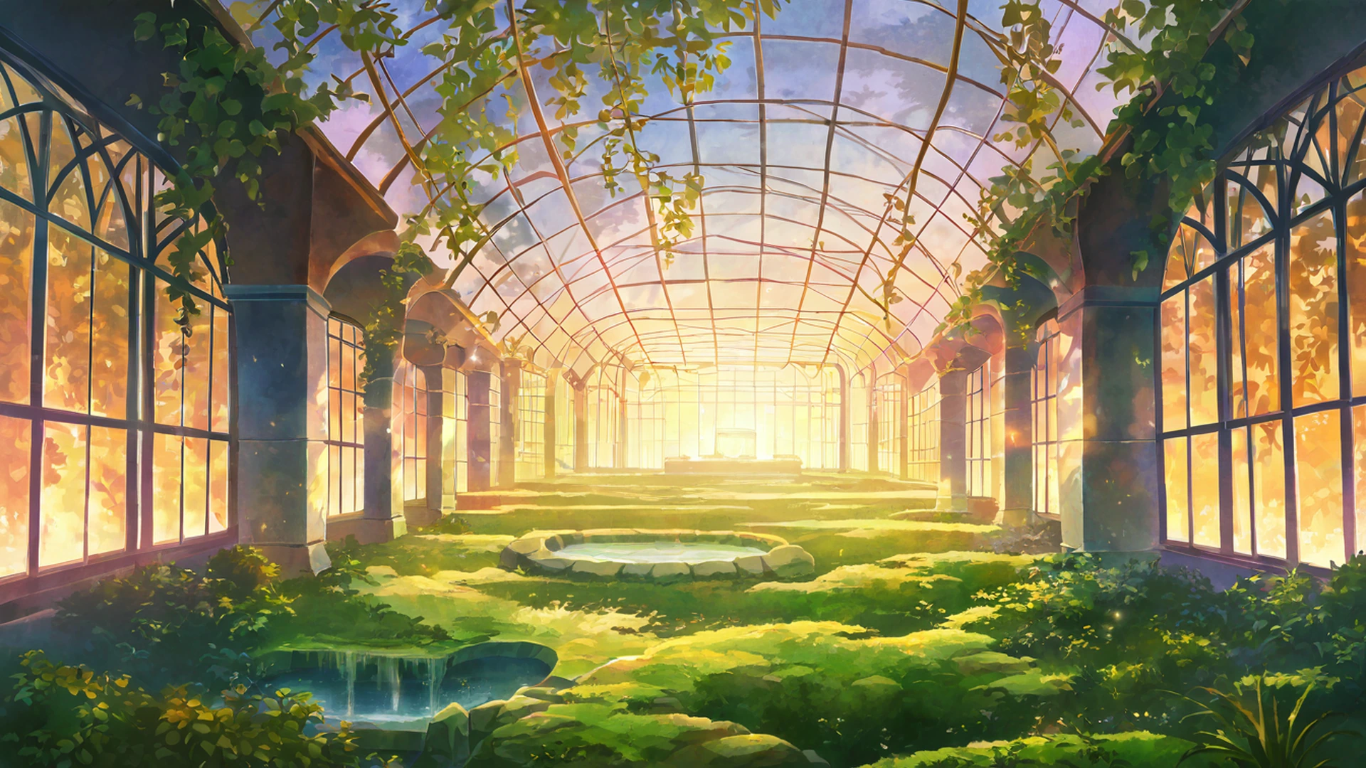 greenhouse morning lofi wallpaper