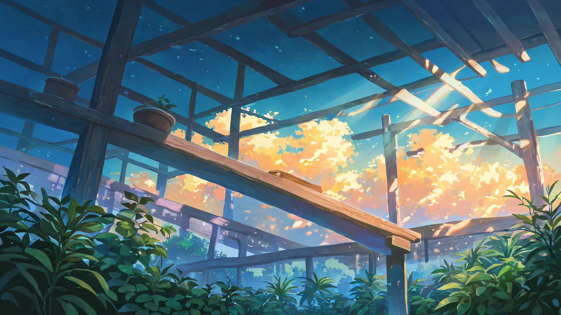 greenhouse morning lofi wallpaper