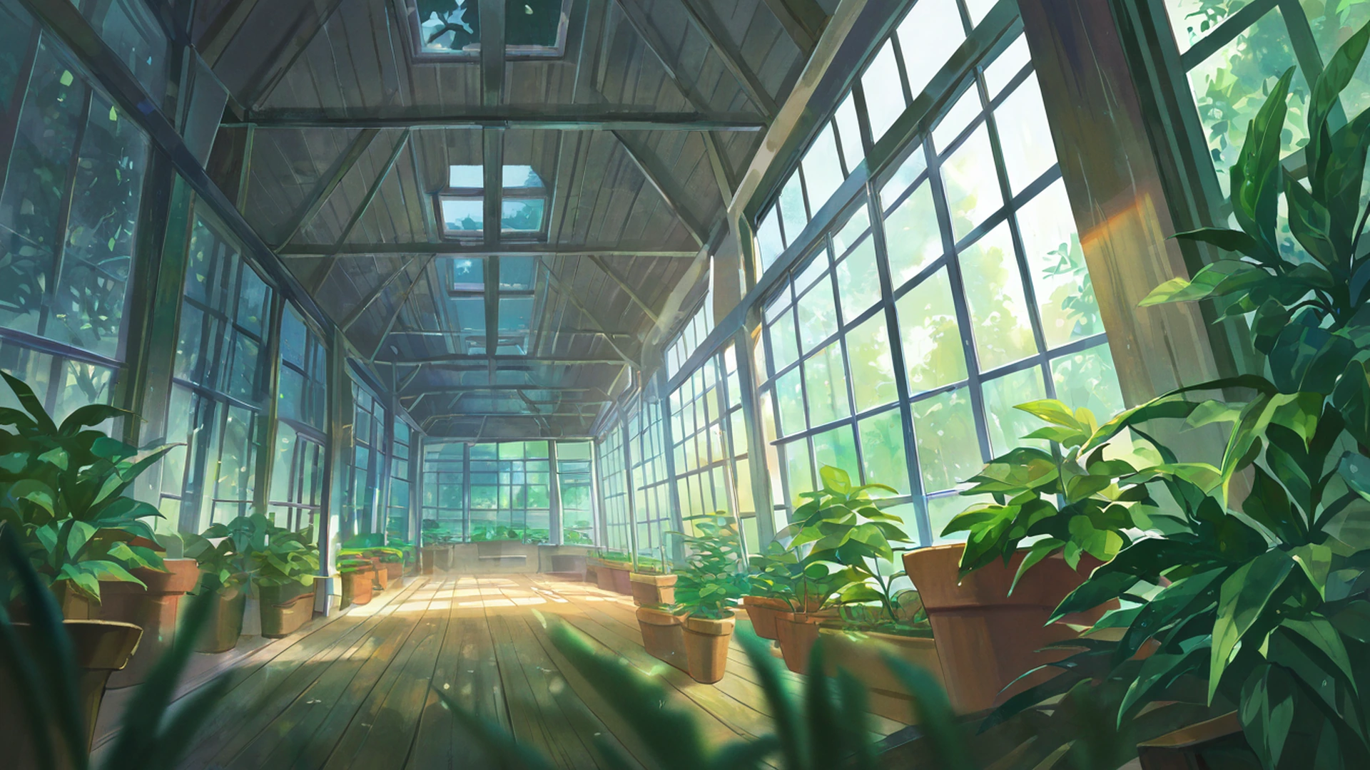 greenhouse morning lofi wallpaper