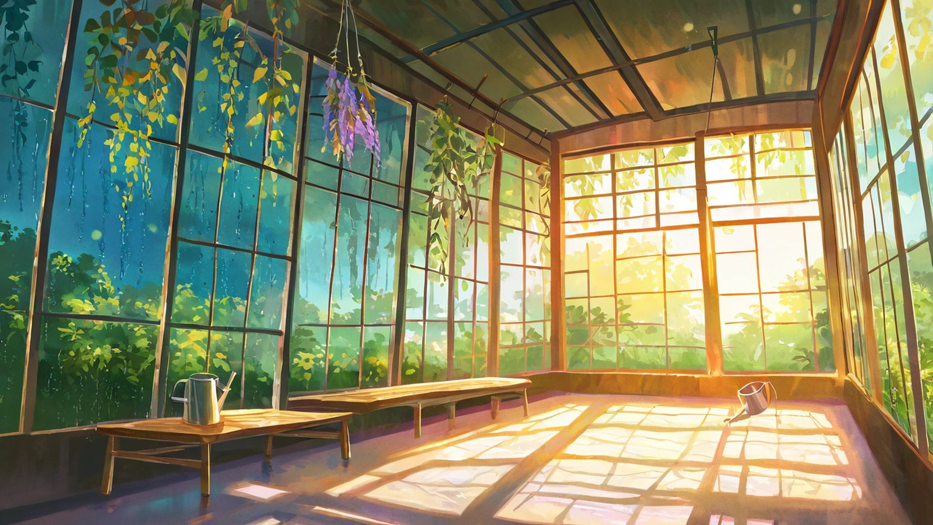 greenhouse morning lofi wallpaper