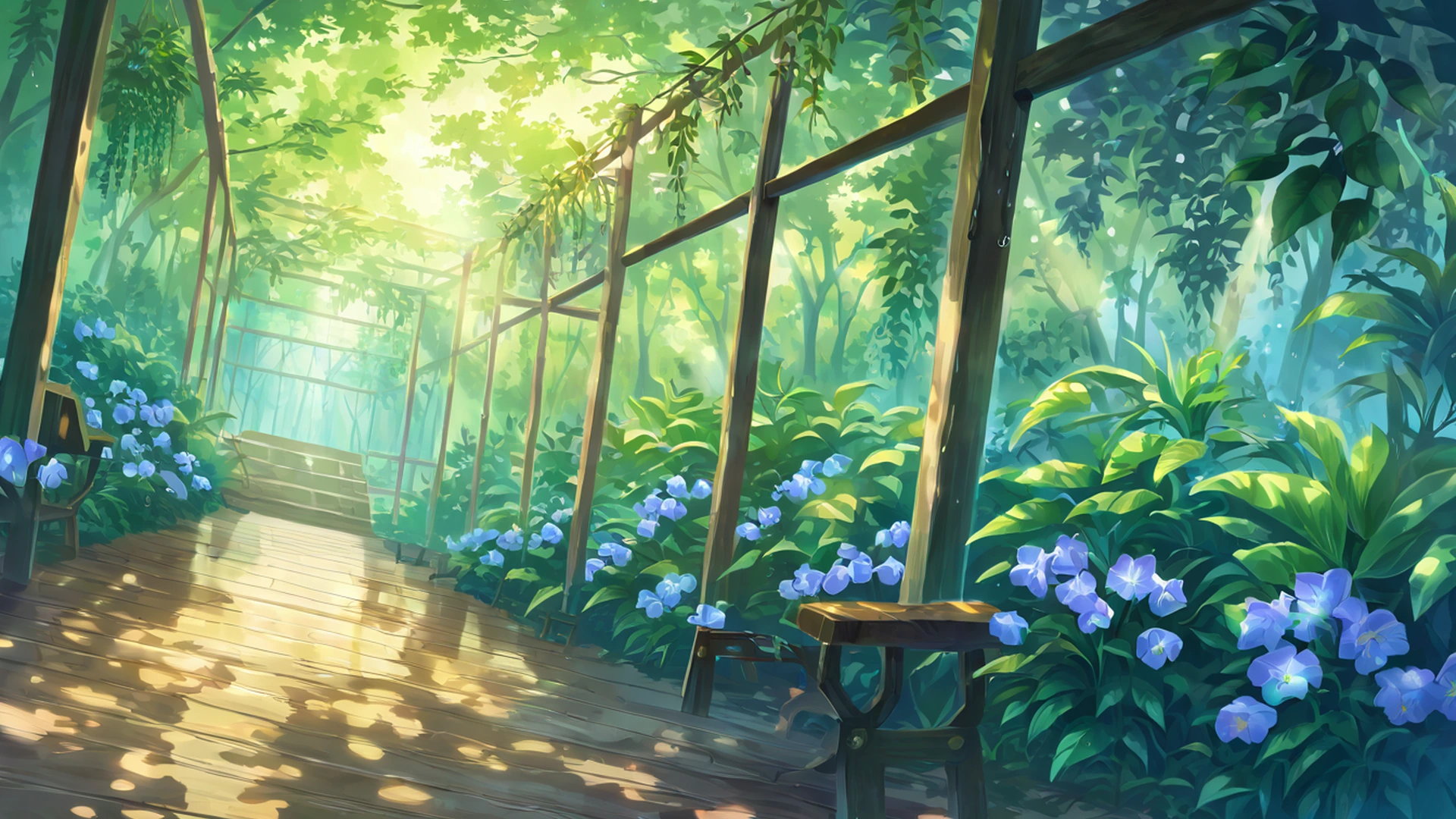greenhouse morning lofi wallpaper