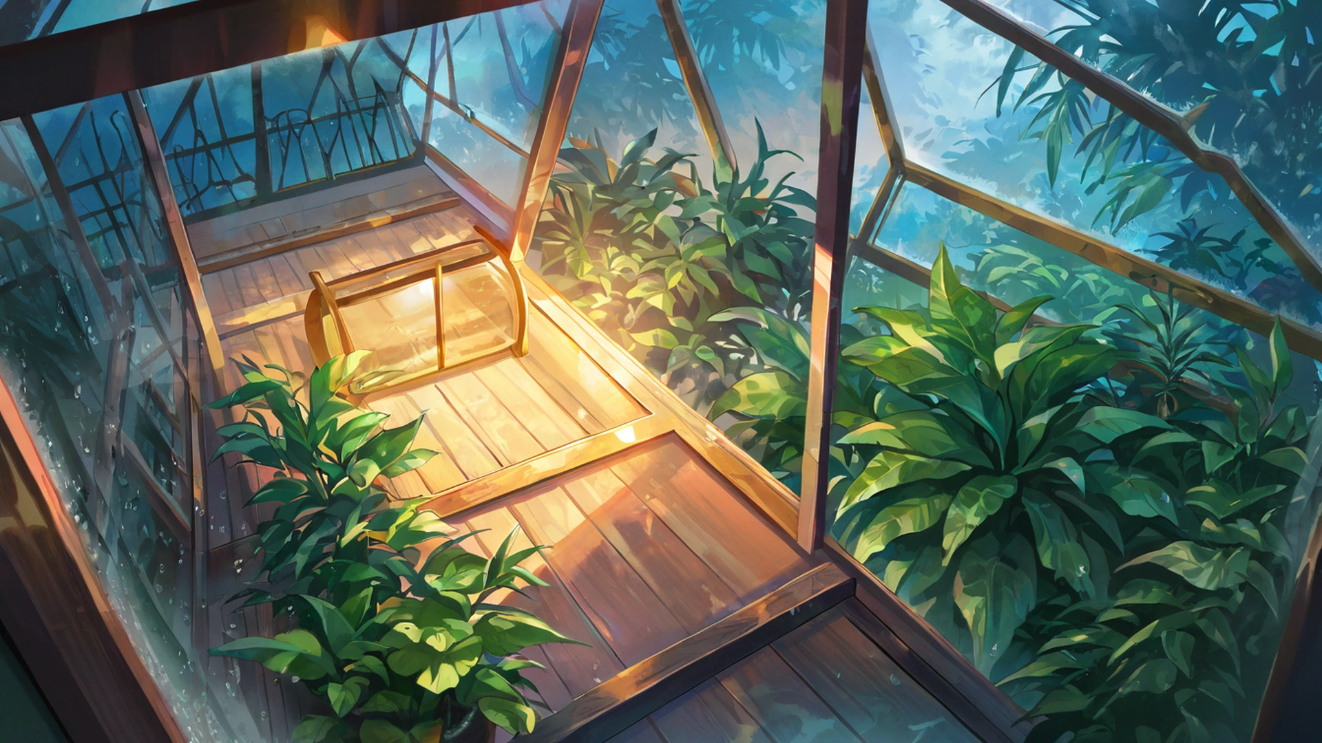 greenhouse morning lofi wallpaper