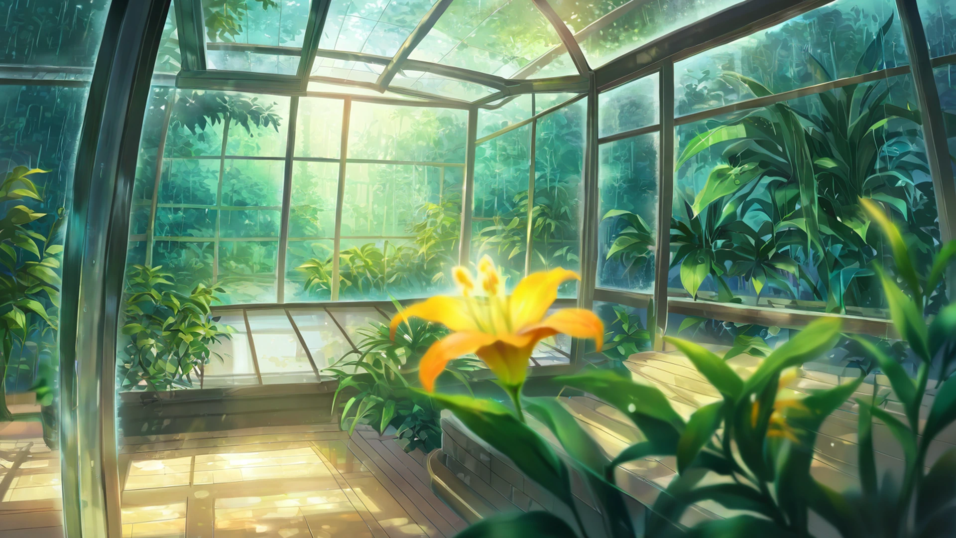 greenhouse morning lofi wallpaper