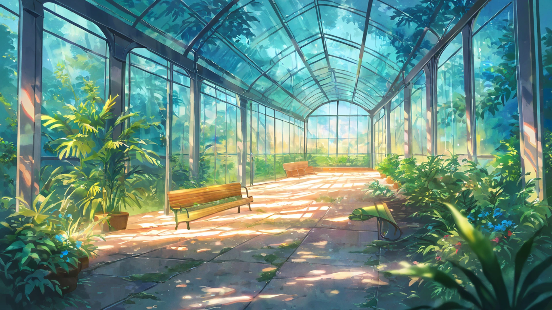 greenhouse morning lofi wallpaper