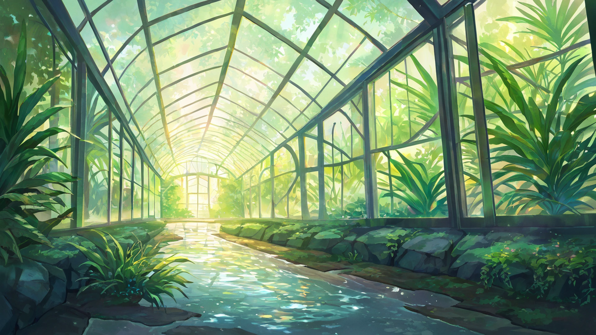 greenhouse morning lofi wallpaper