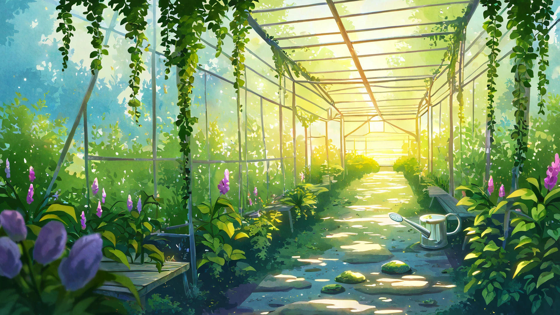 greenhouse morning lofi wallpaper