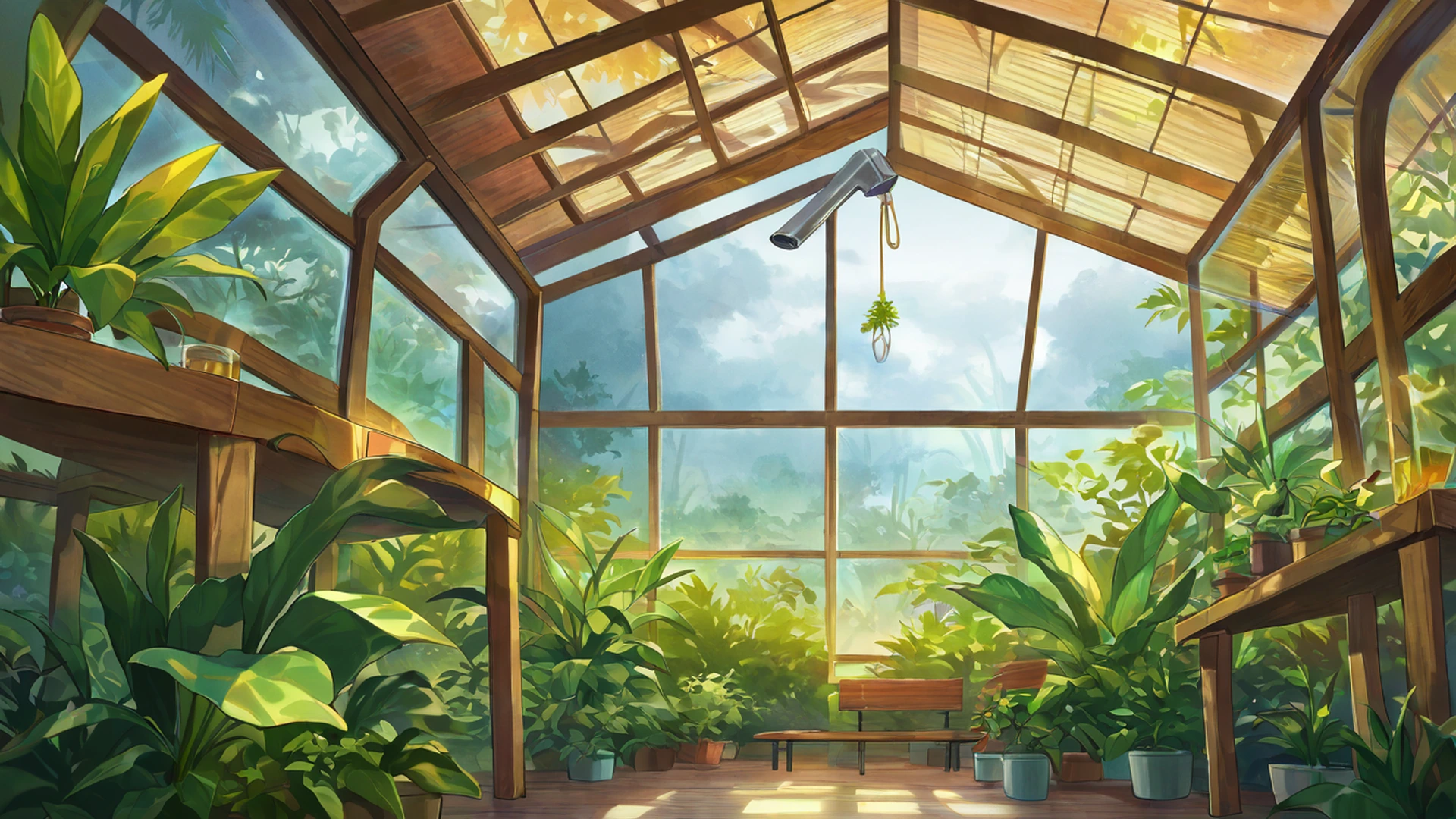 greenhouse morning lofi wallpaper