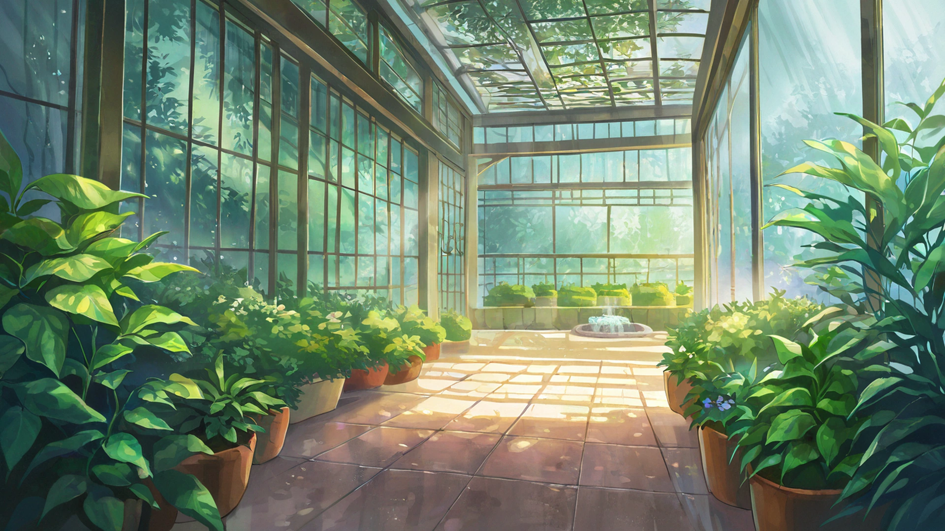 greenhouse morning lofi wallpaper