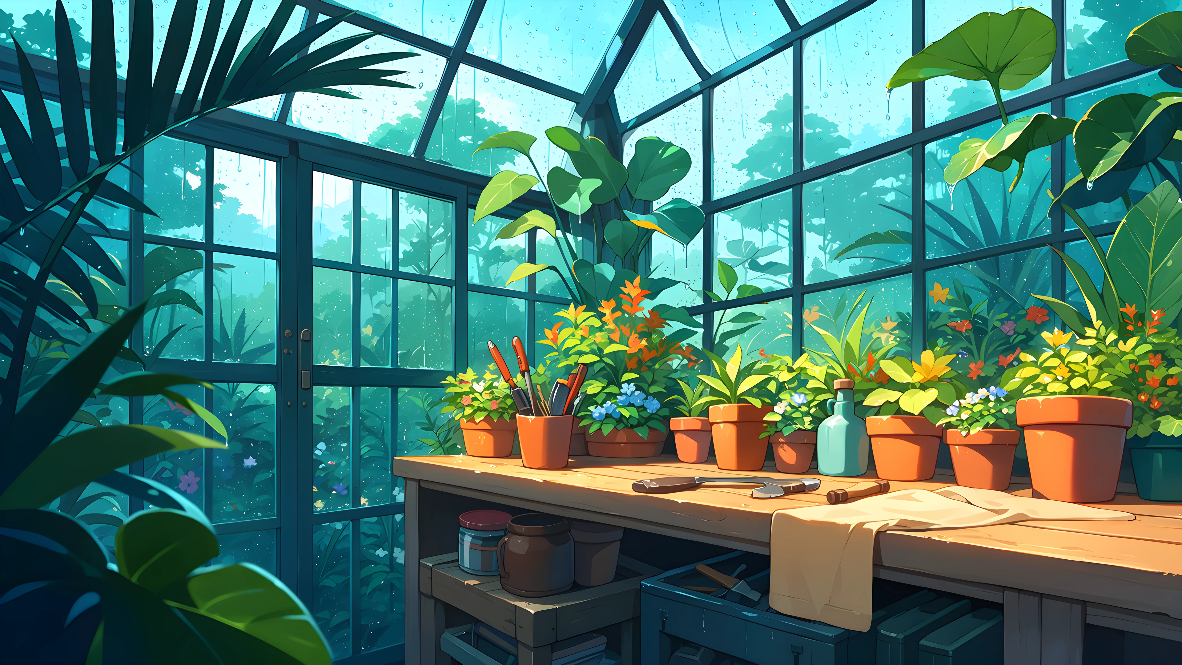 Greenhouse Morning lofi wallpaper