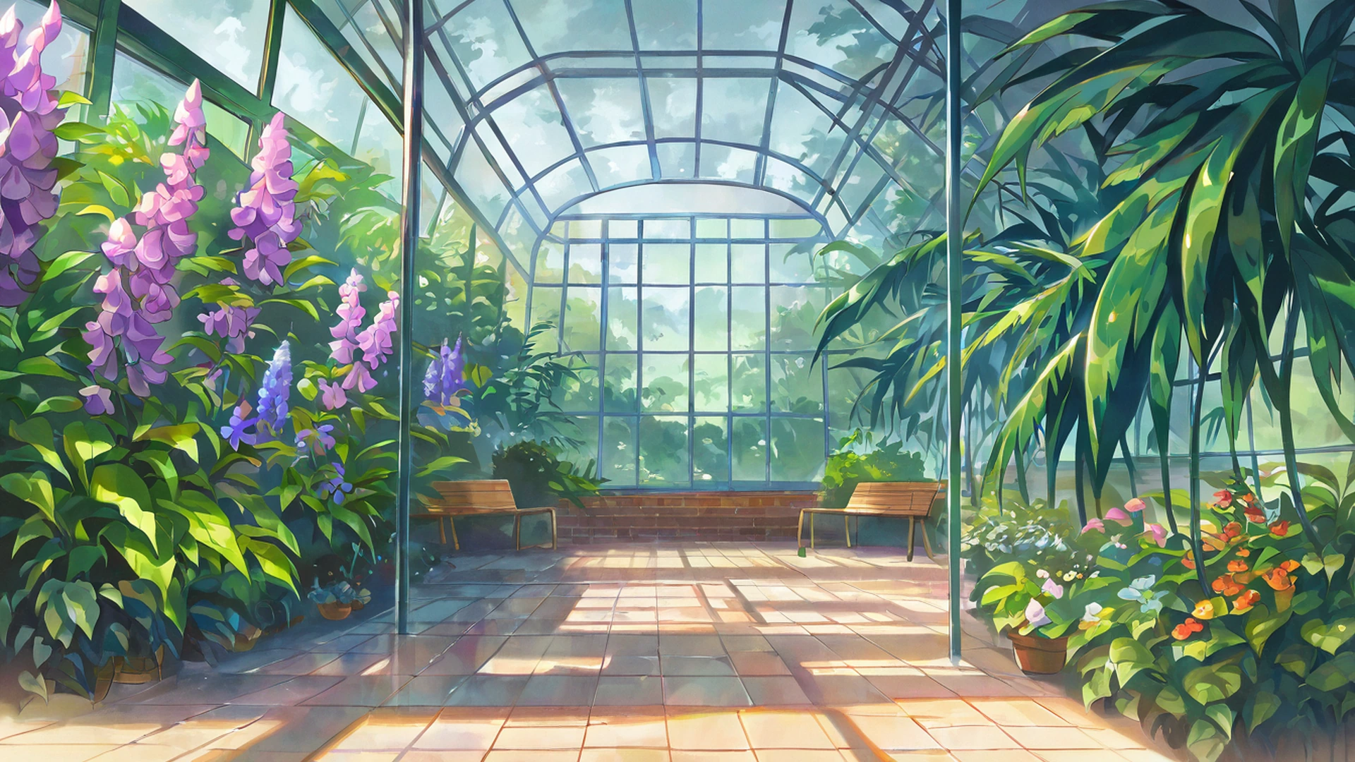 greenhouse morning lofi wallpaper