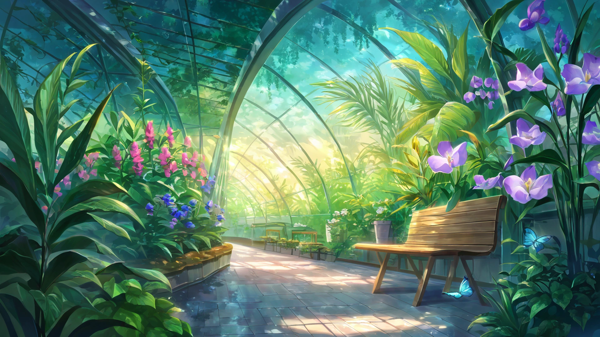 greenhouse morning lofi wallpaper