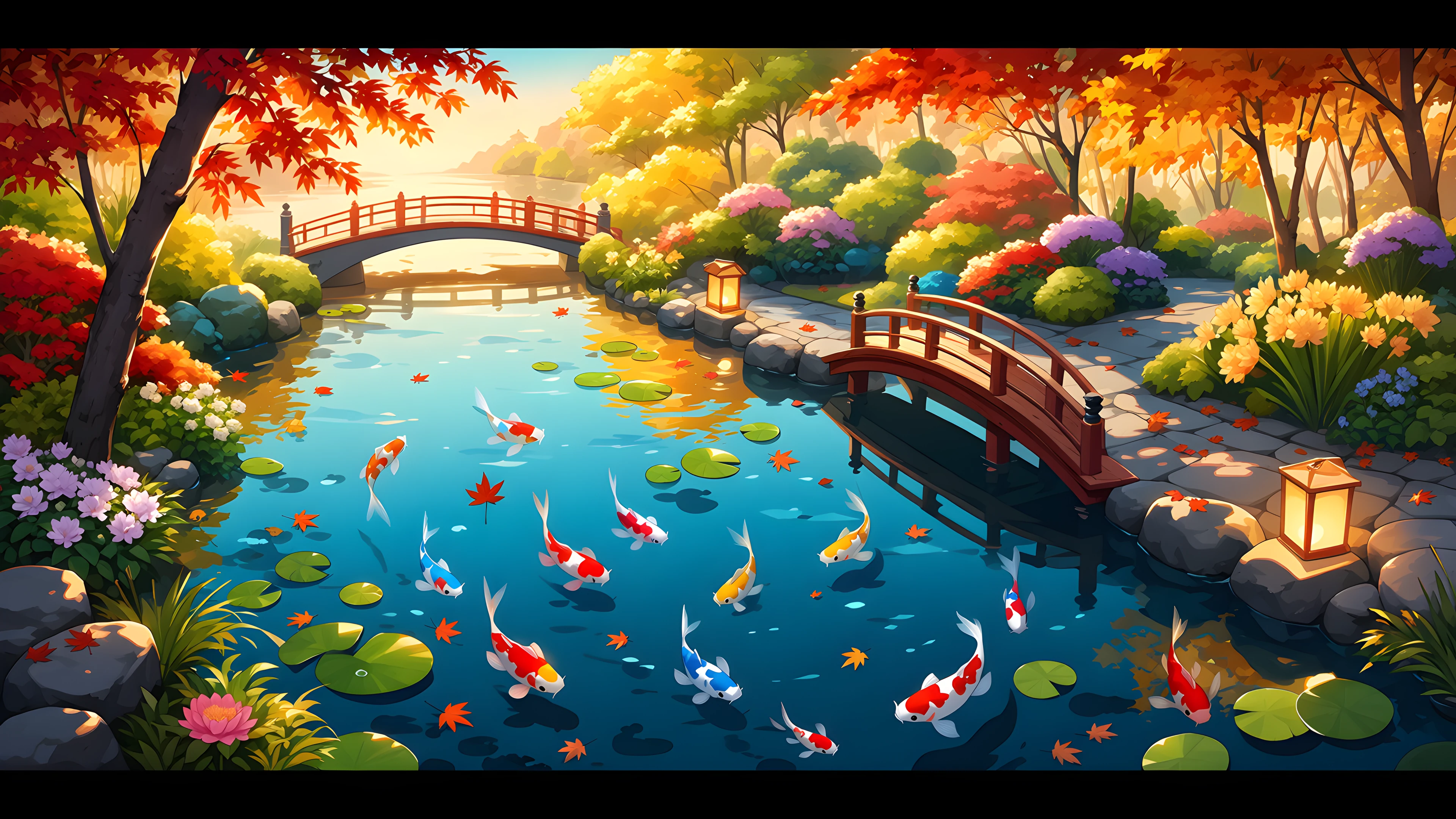 Japanese Garden Koi Pond lofi wallpaper