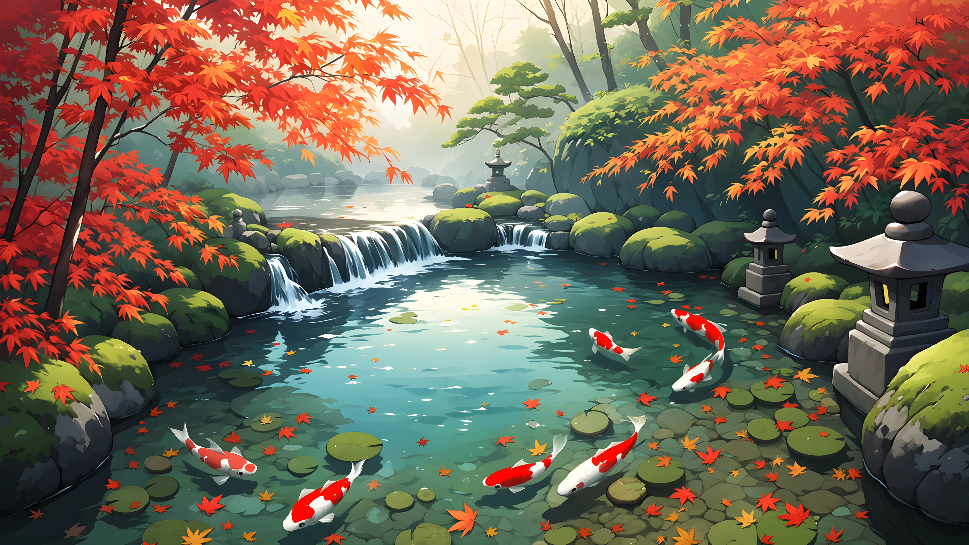 Japanese Garden Koi Pond lofi wallpaper