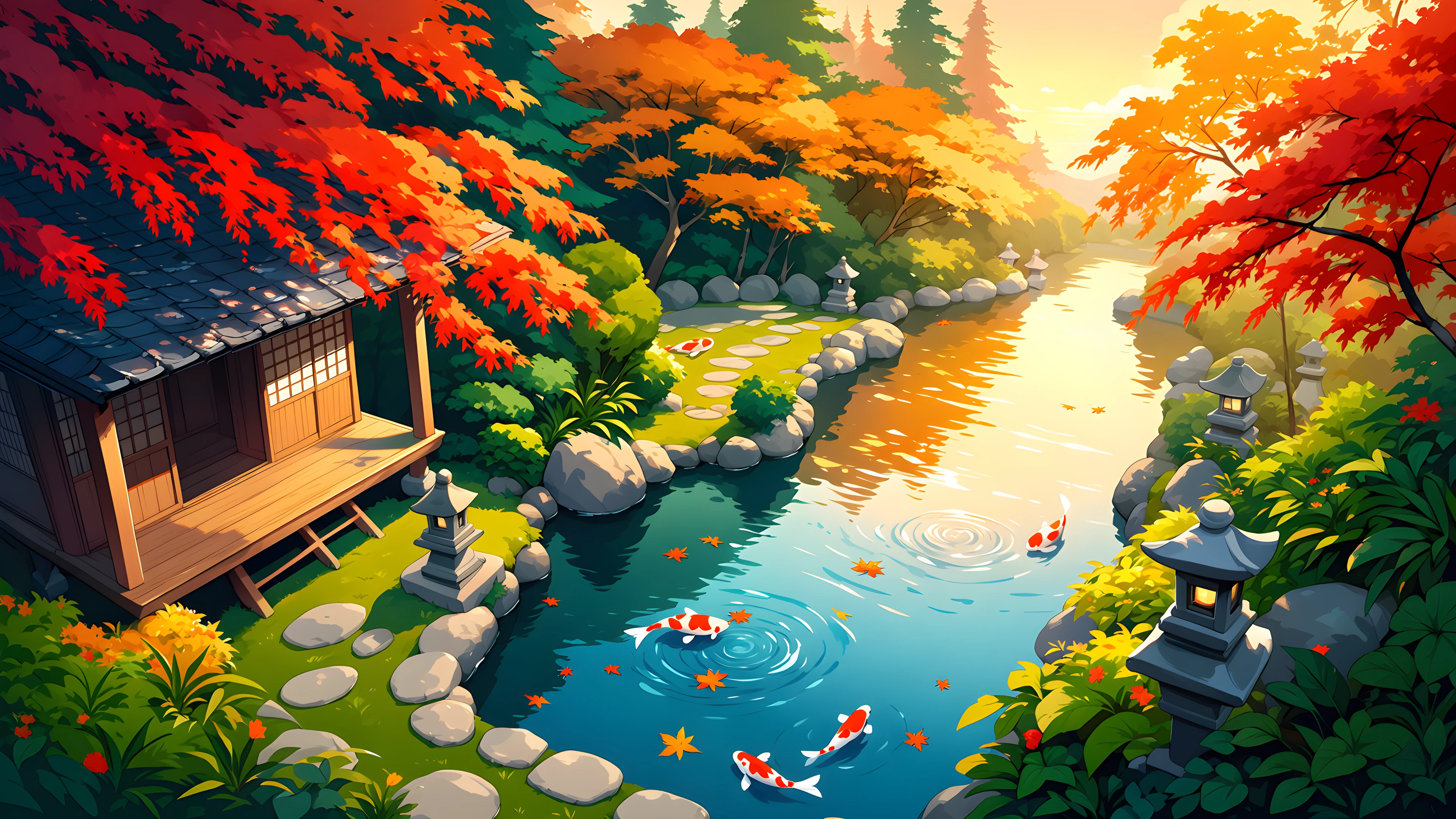 Japanese Garden Koi Pond lofi wallpaper