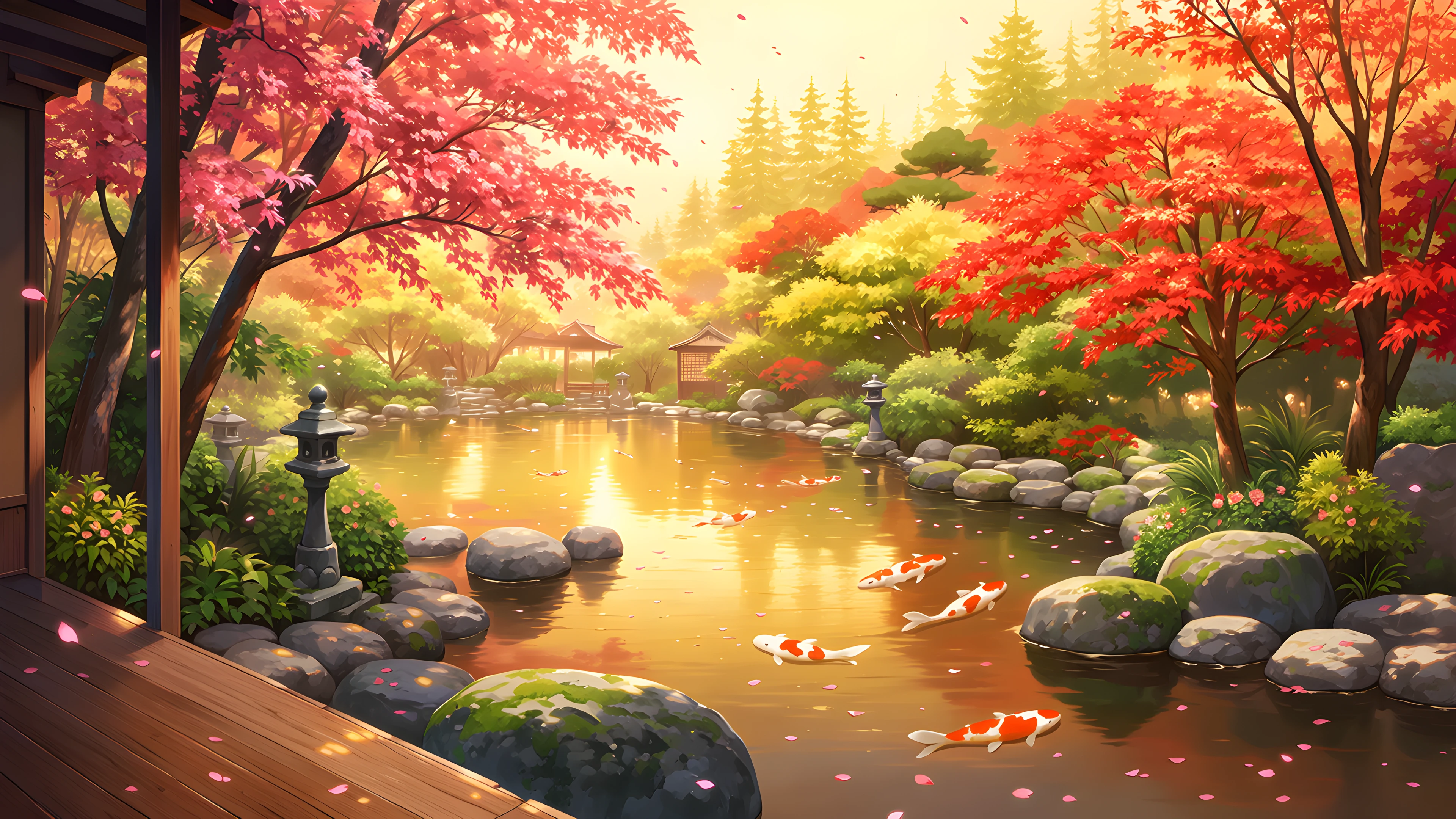 Japanese Garden Koi Pond lofi wallpaper
