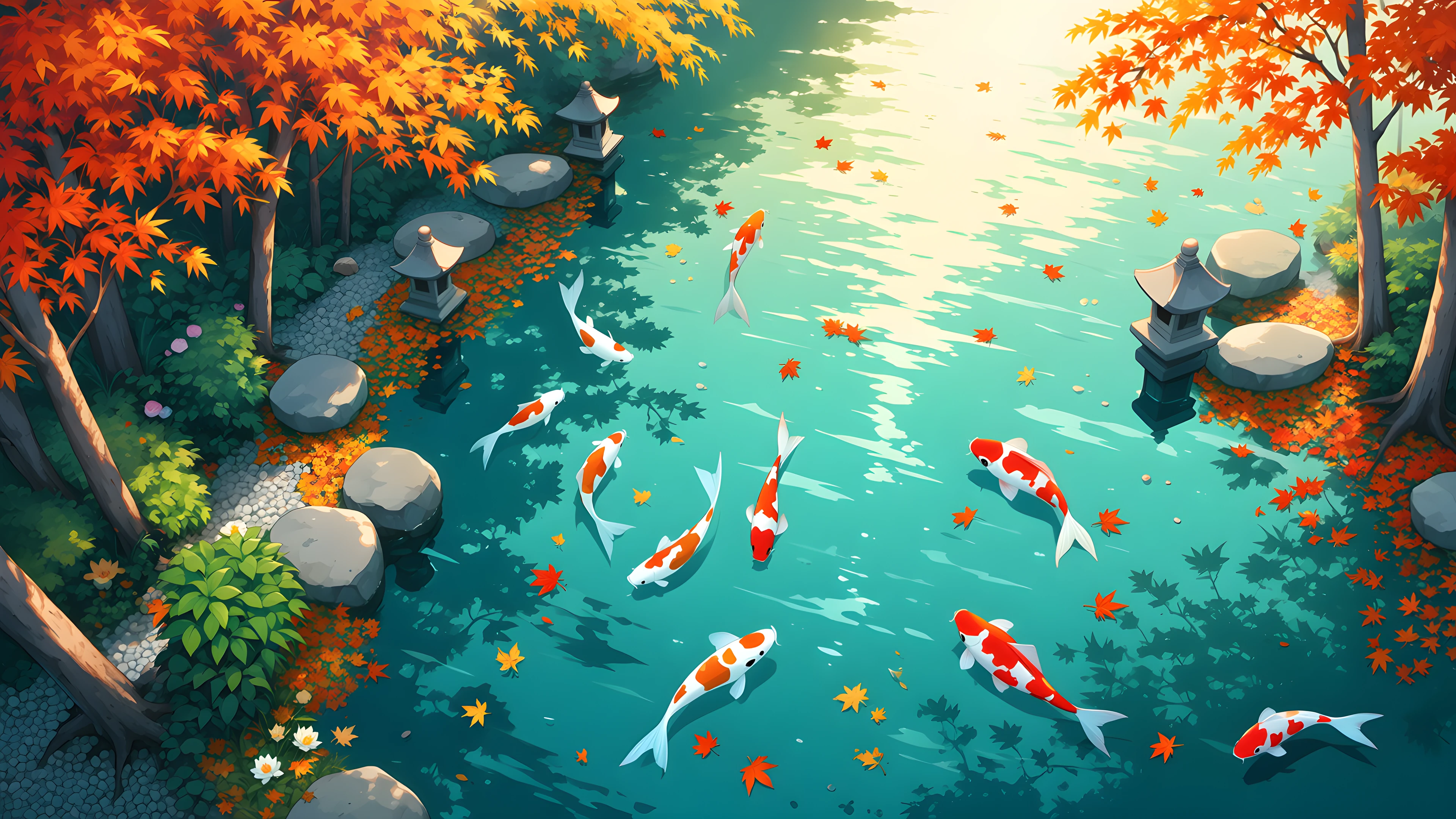 Japanese Garden Koi Pond lofi wallpaper