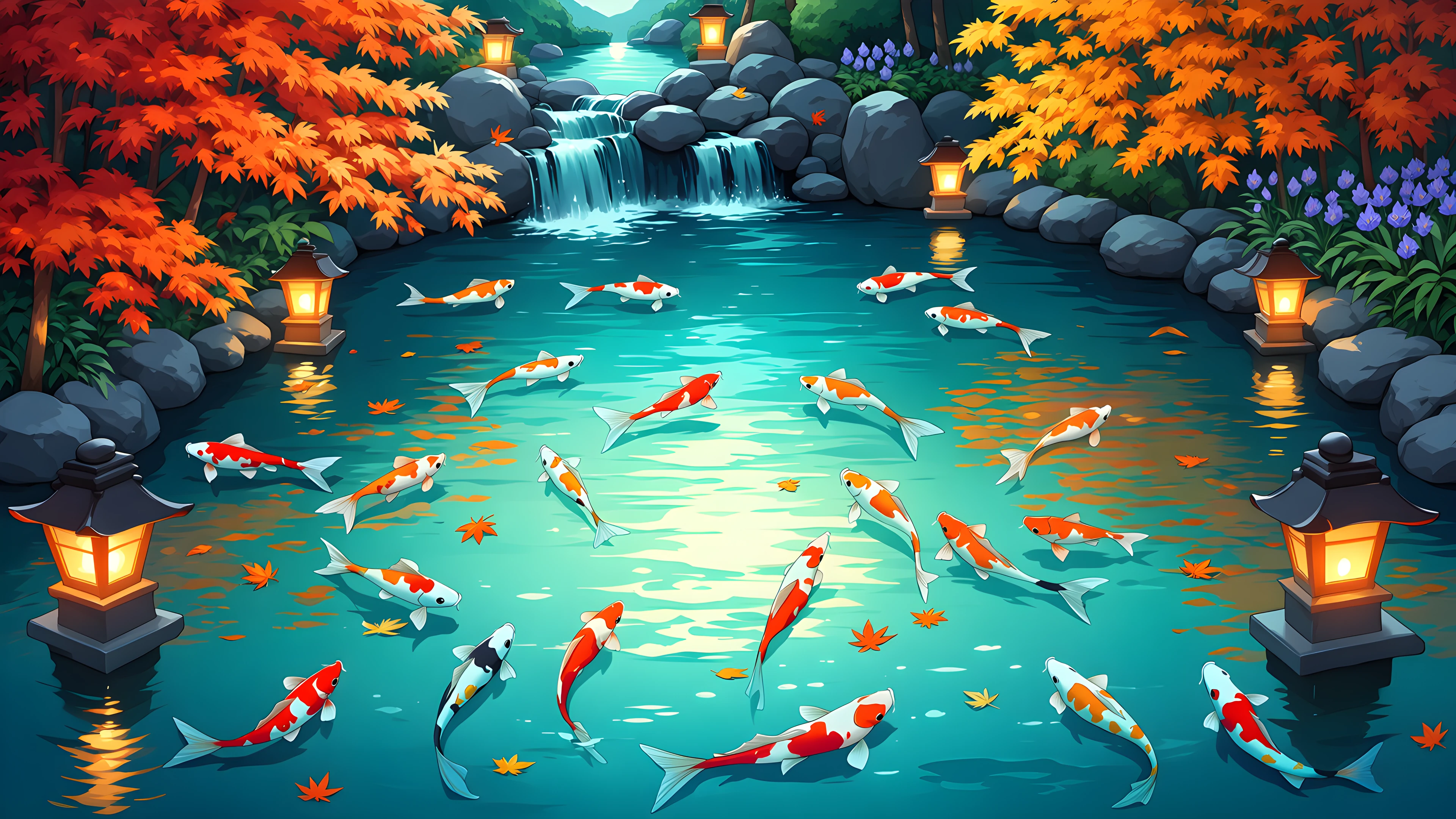 Japanese Garden Koi Pond lofi wallpaper