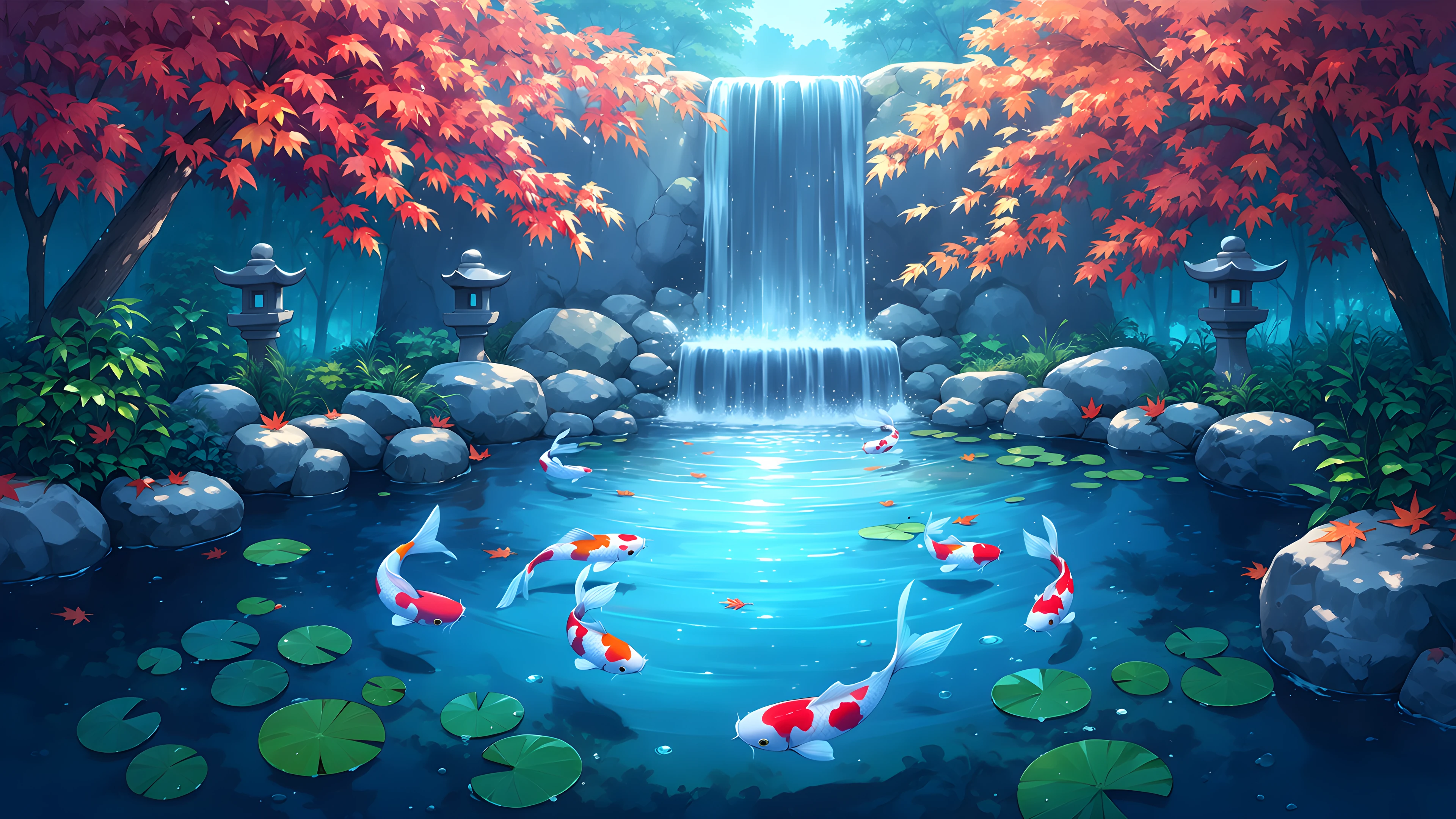 Japanese Garden Koi Pond lofi wallpaper
