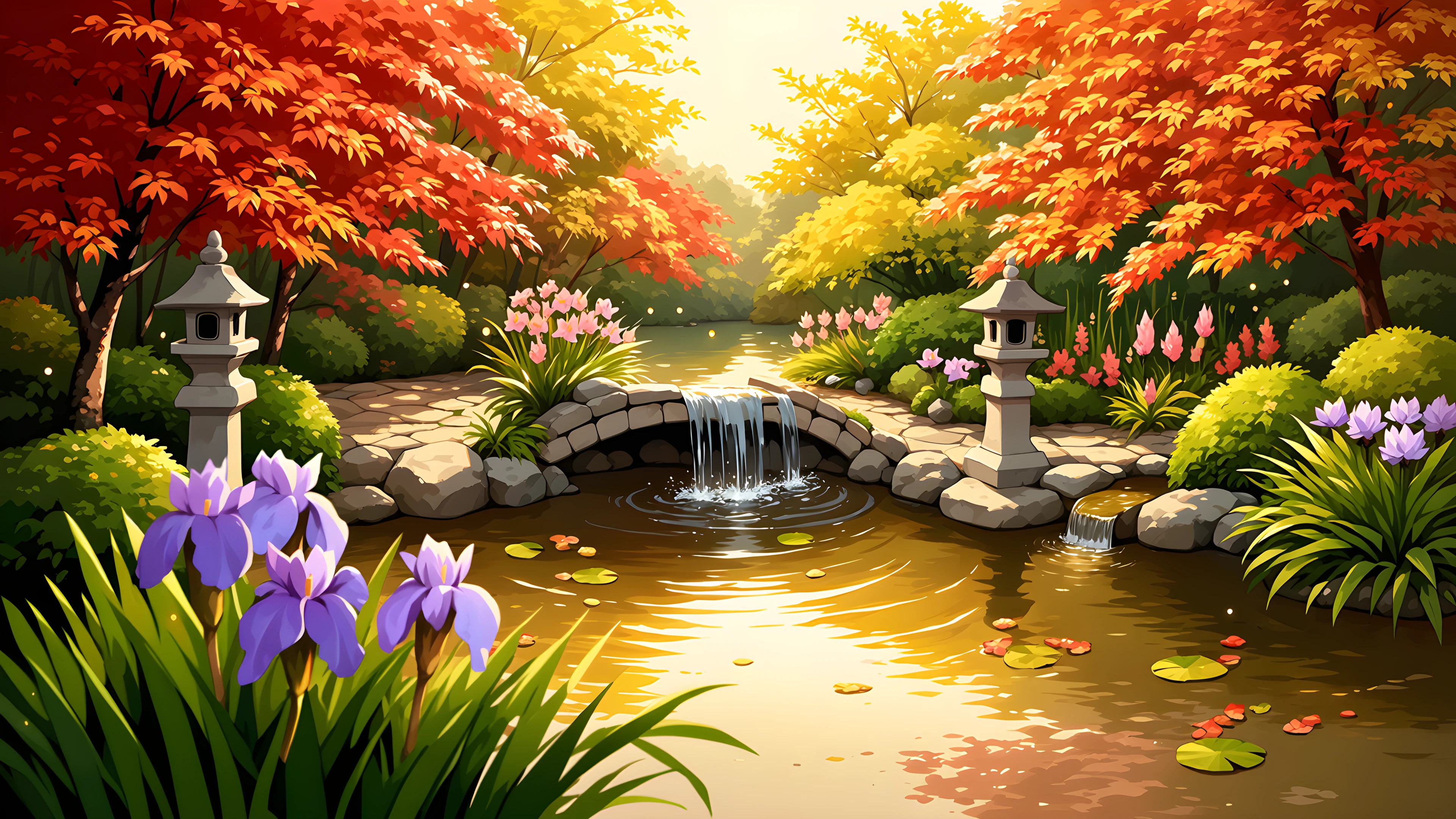 Japanese Garden Koi Pond lofi wallpaper