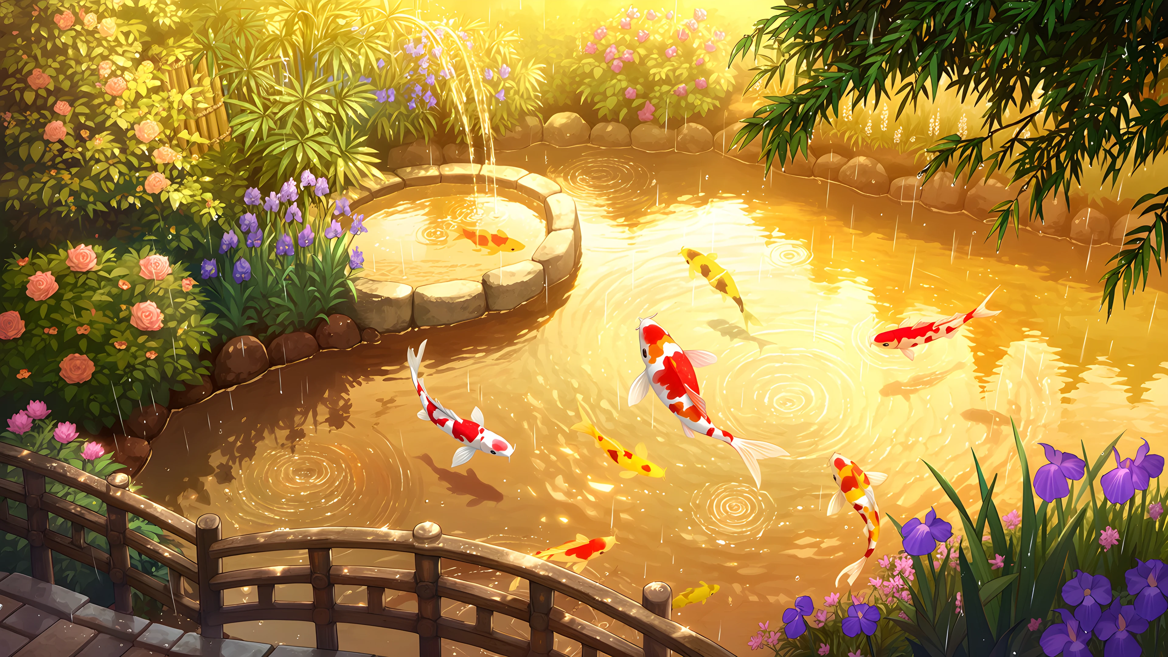Japanese Garden Koi Pond lofi wallpaper