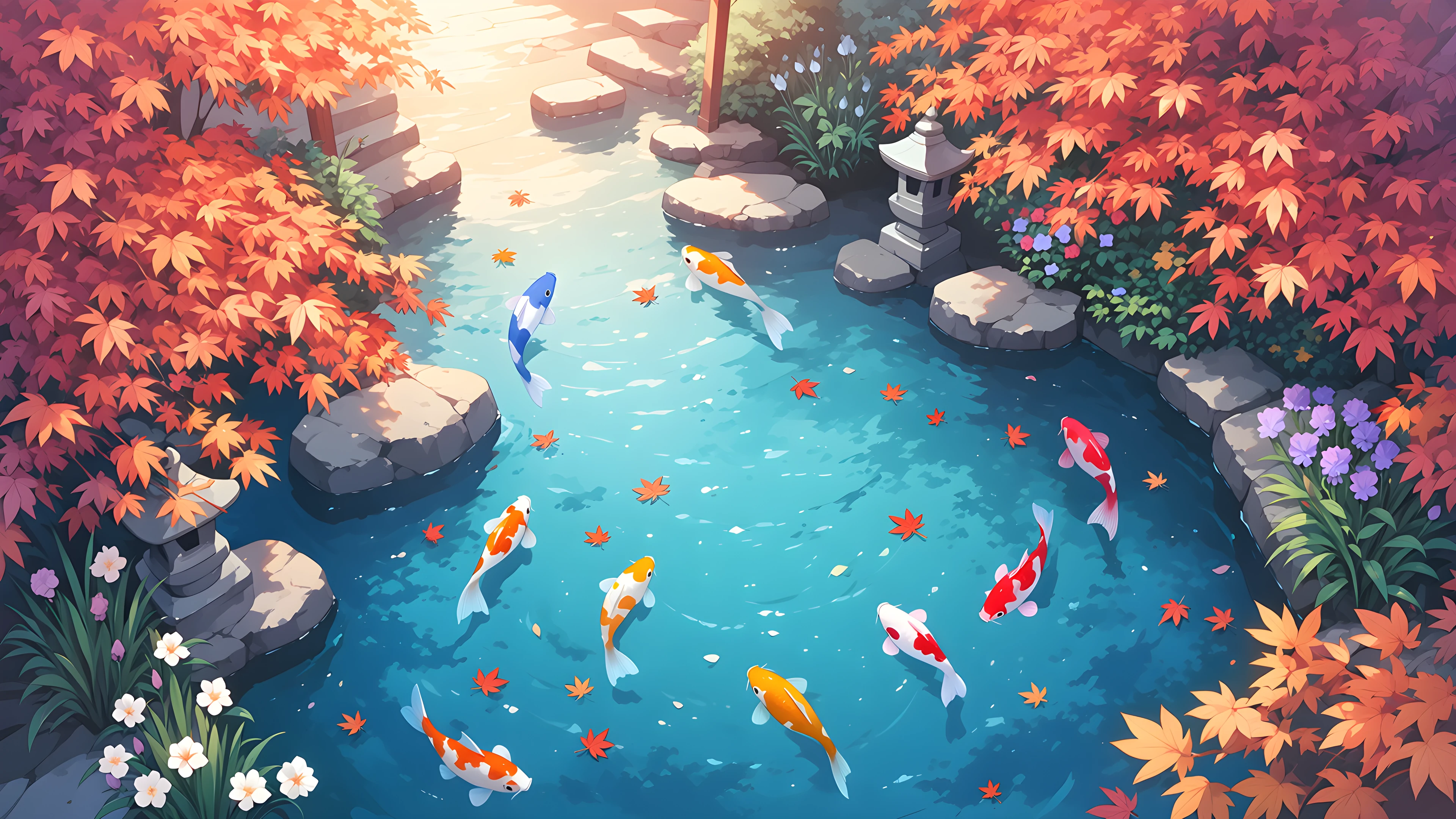 Japanese Garden Koi Pond lofi wallpaper