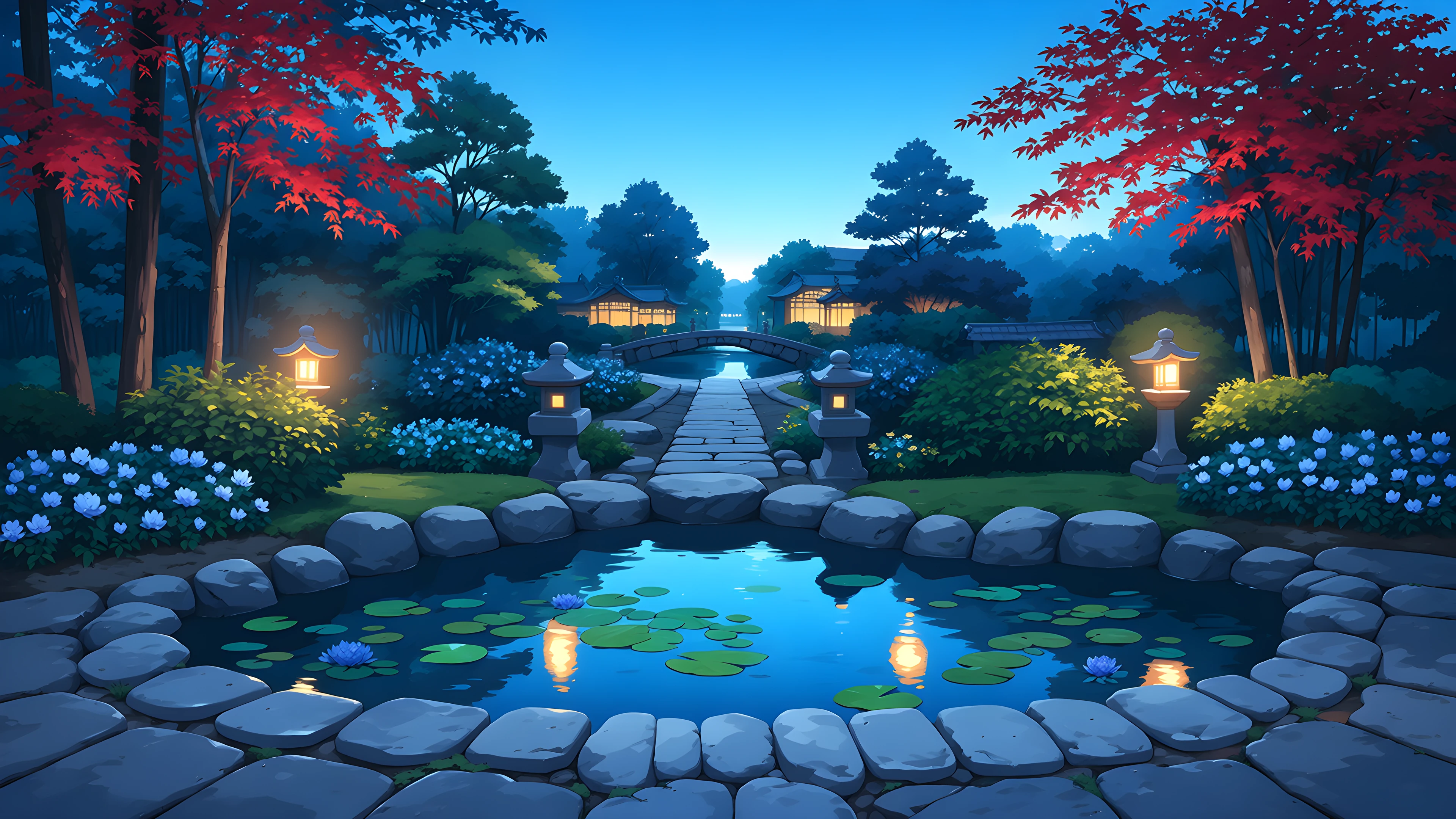 Japanese Garden Koi Pond lofi wallpaper