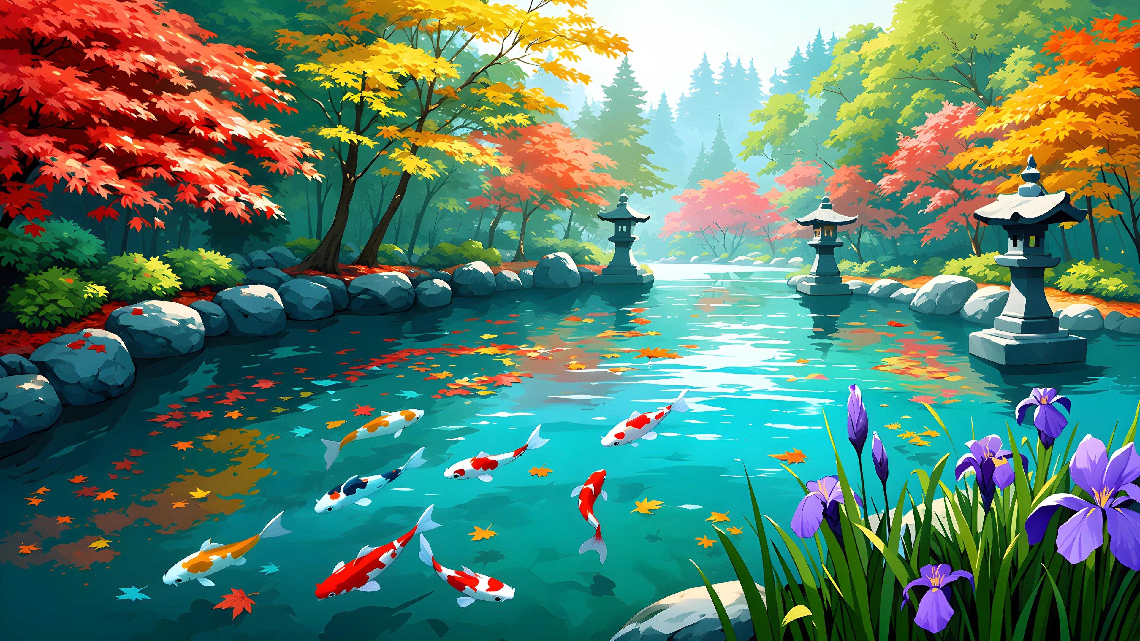 Japanese Garden Koi Pond lofi wallpaper